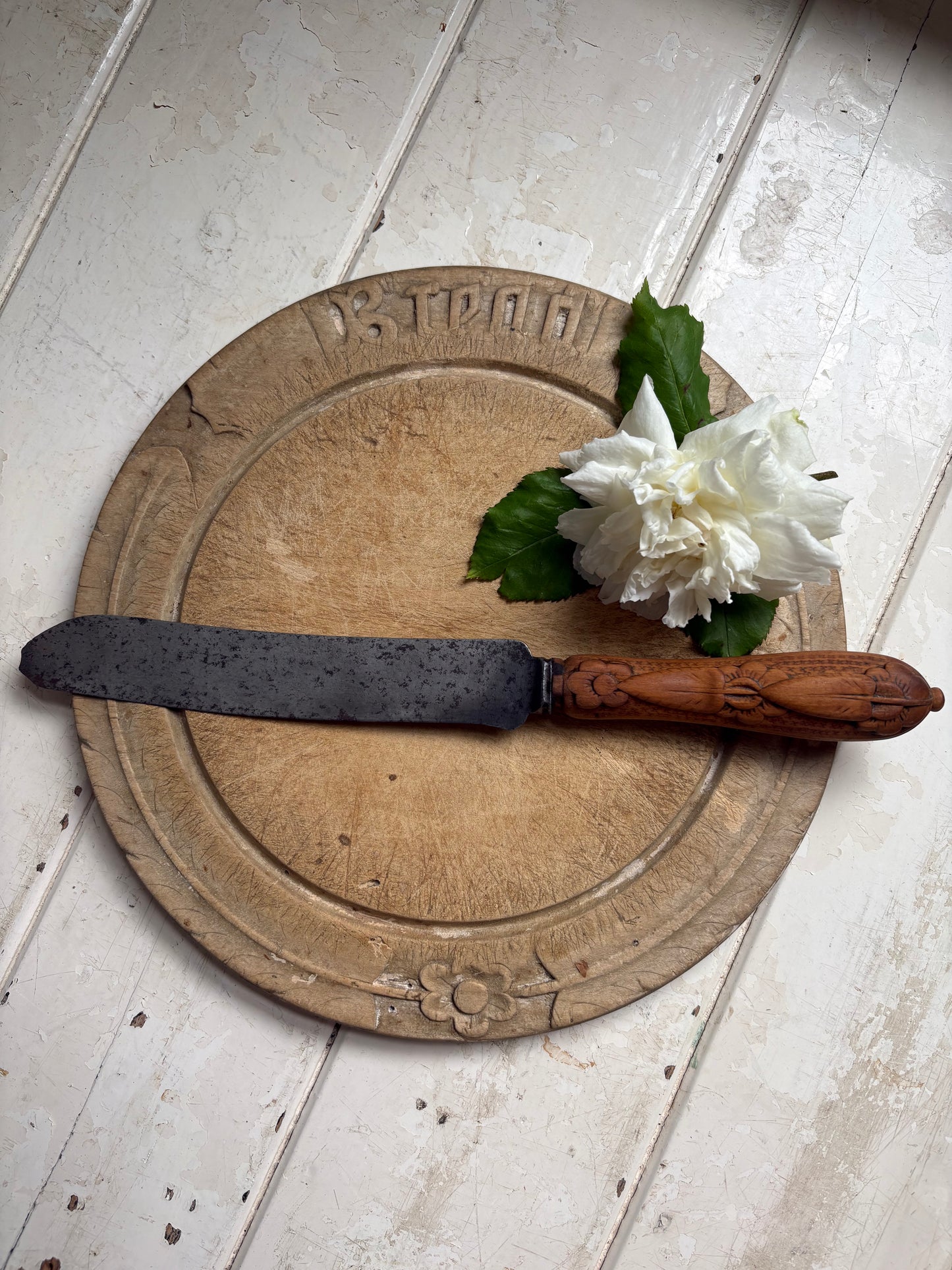 Antique English Carved, Treen Bread Knife, Kitchenalia