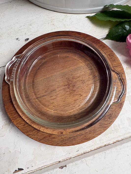 English Wooden Butter Dish with Pyrex Glass Insert.