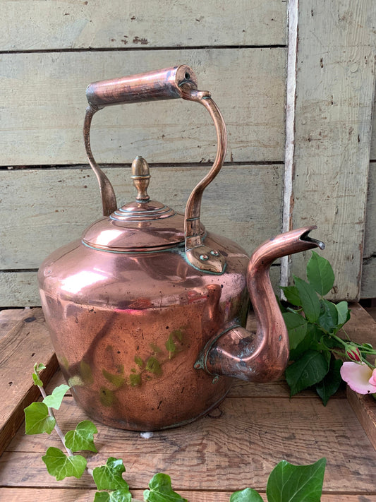 Large antique copper kettle