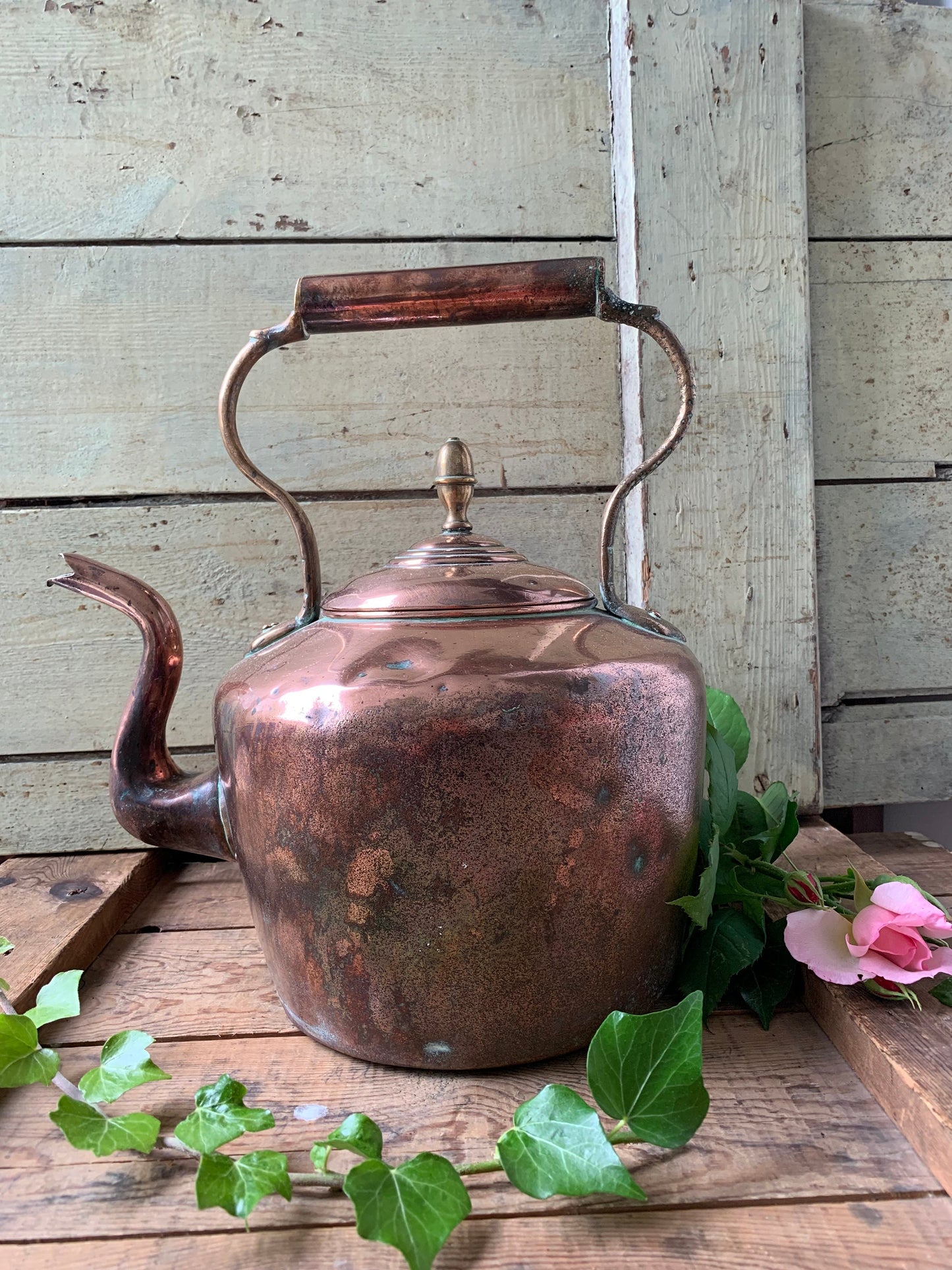 Large antique copper kettle