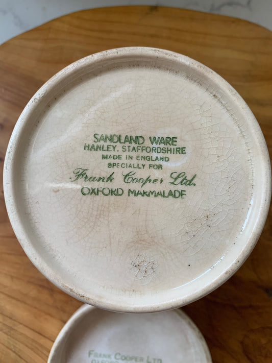 Vintage Sandland Ware , Frank Cooper Marmalade Ceramic marmalade pot with lid