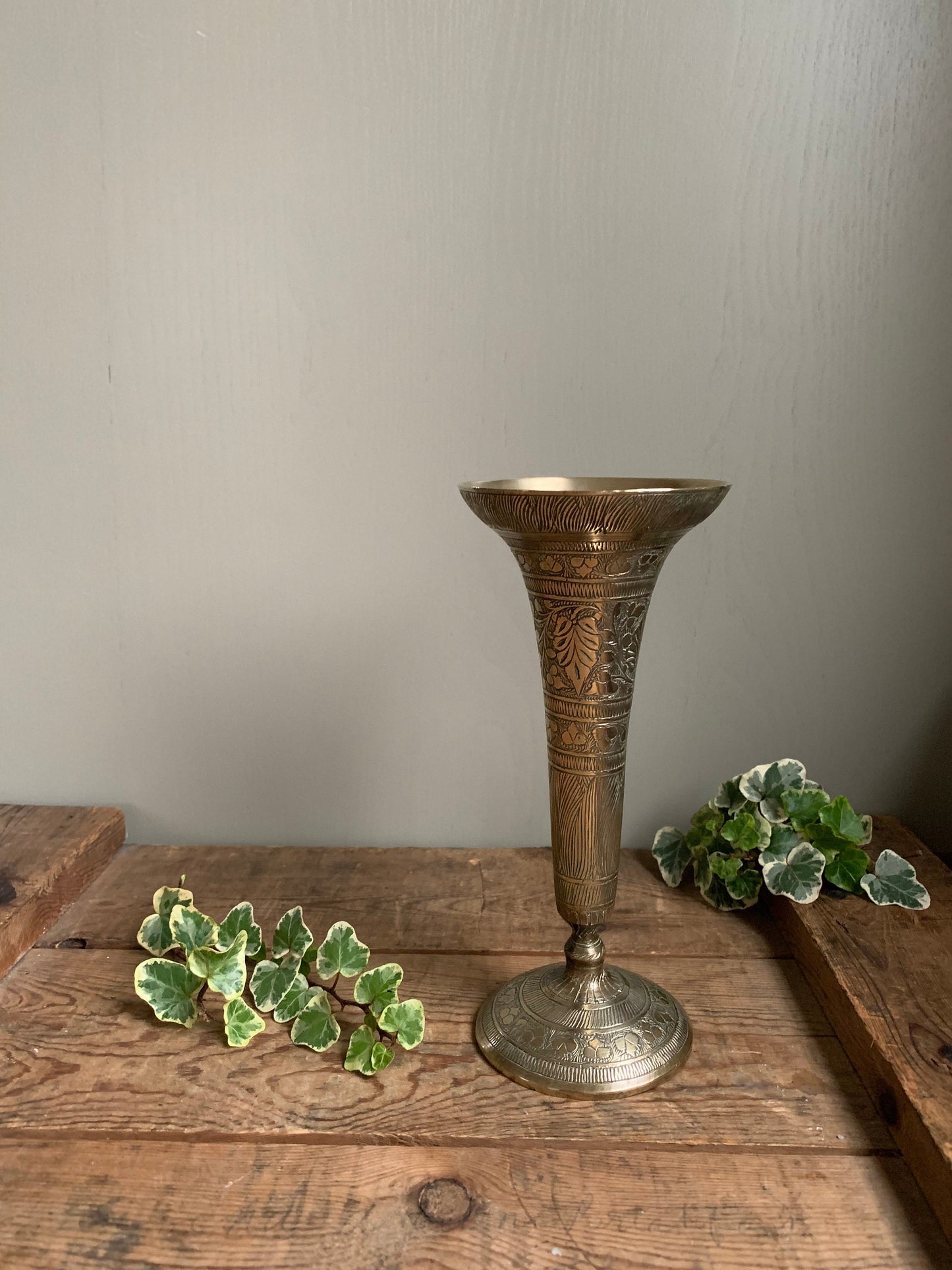 Brass Vase, Vintage Vase, Etched Vase, Candle holder
