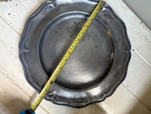 Large Antique Continental Pewter Charger, Large Pewter plate, Pewter Platter