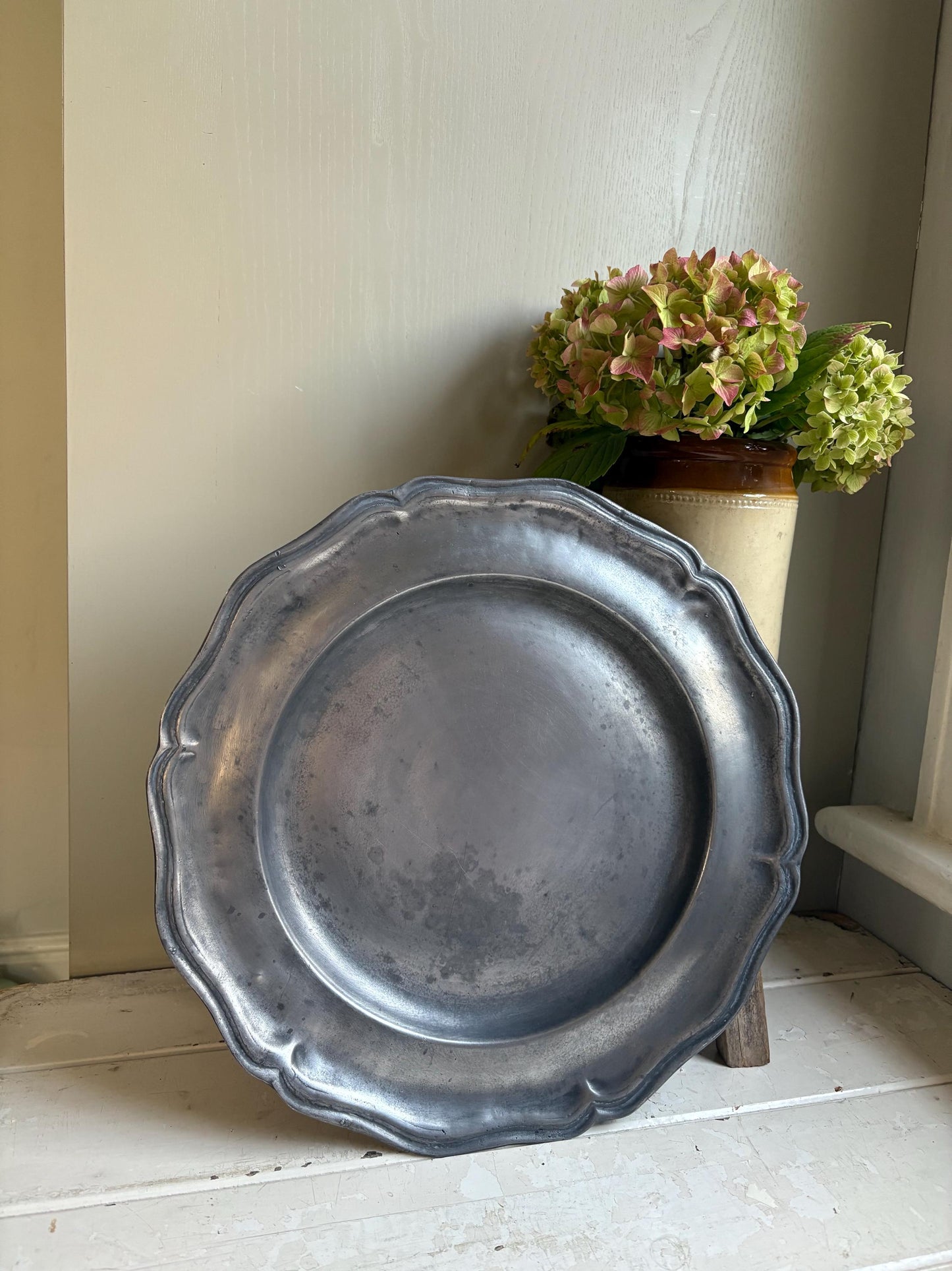 Large Antique Continental Pewter Charger, Large Pewter plate, Pewter Platter