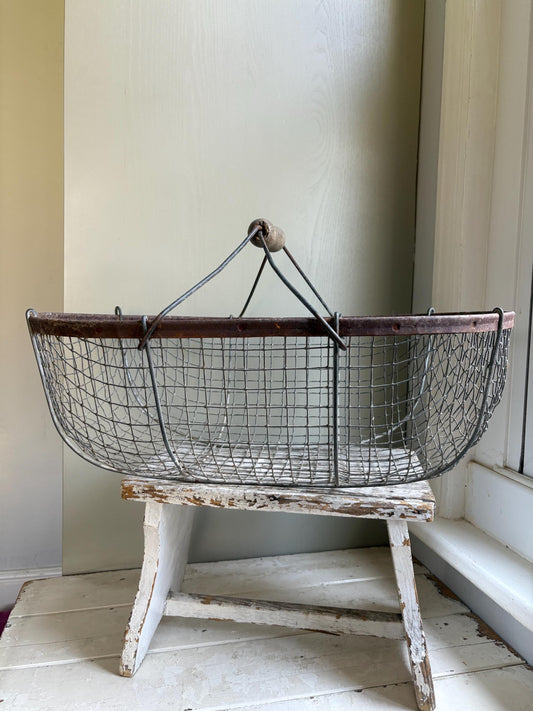 Old French Wire Harvest Basket, Farmhouse decor, Brocanre