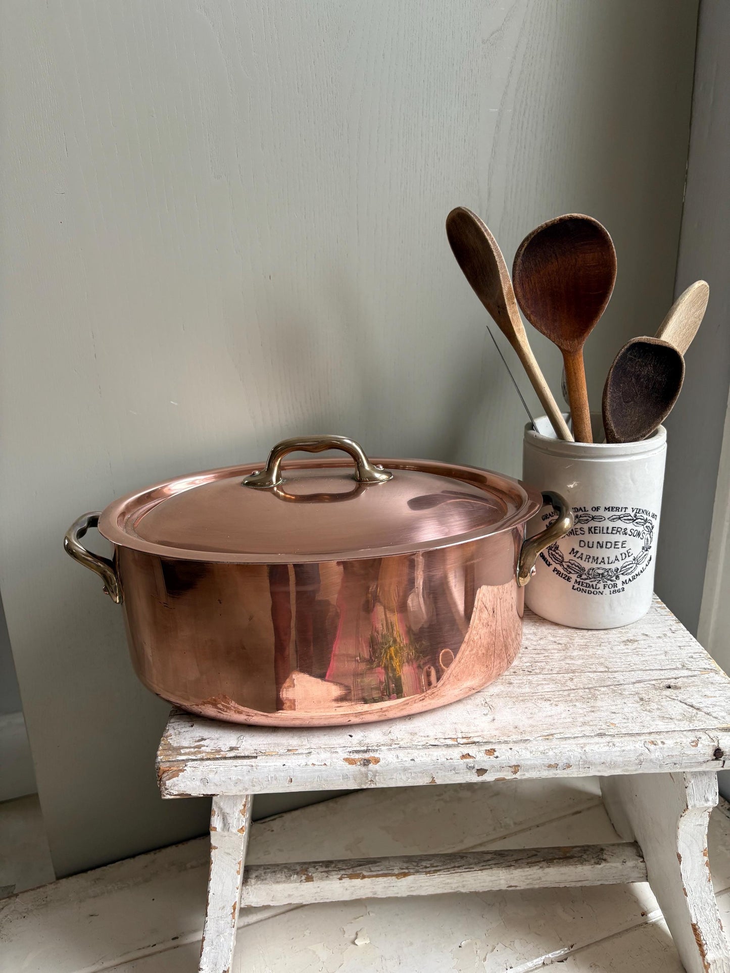 French Oval Copper Lidded Pan, Kitchenalia