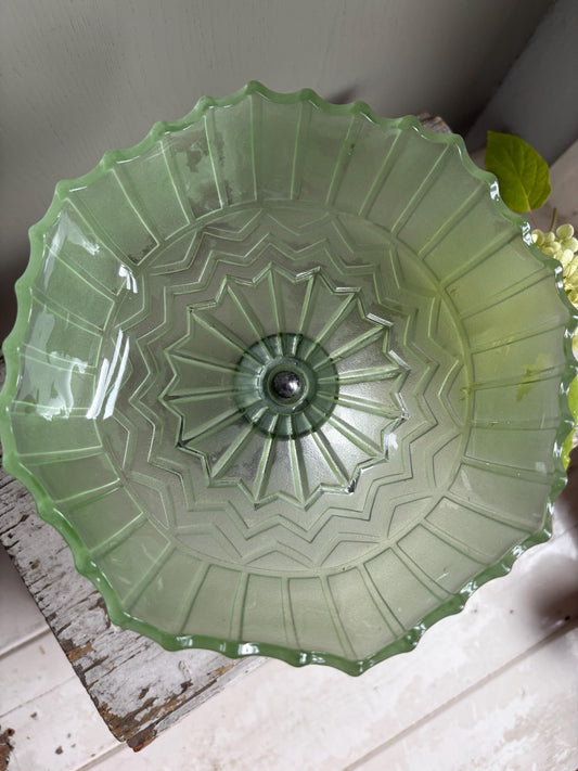Vintage Footed Green Glass Pedestal Bowl
