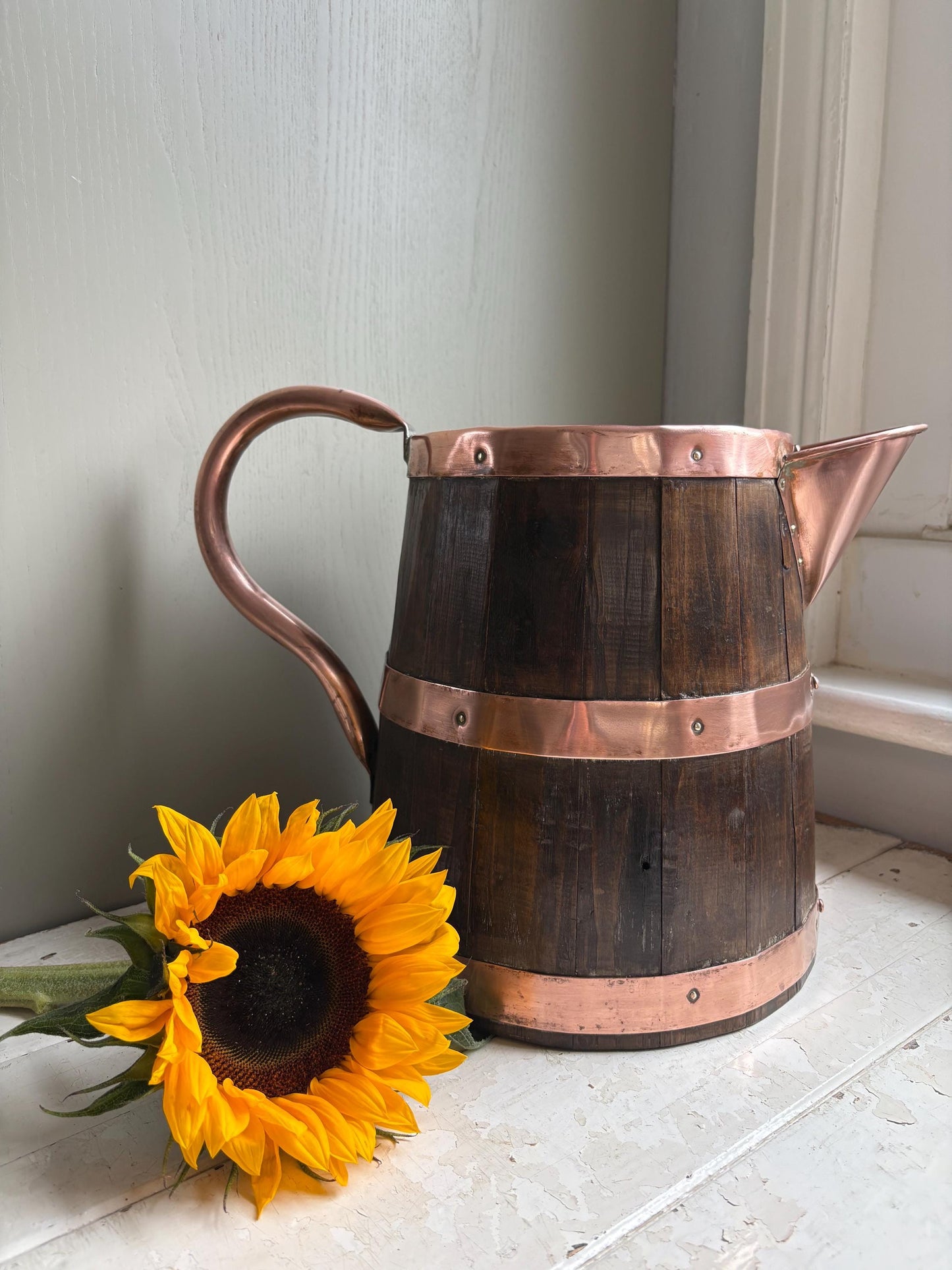 Coopered Oak and Copper Cider Jug, Ale Jug
