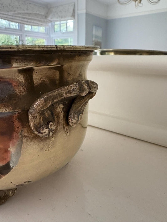 Brass Planter - Three footed plant pot with side handles, Indoor house planter.