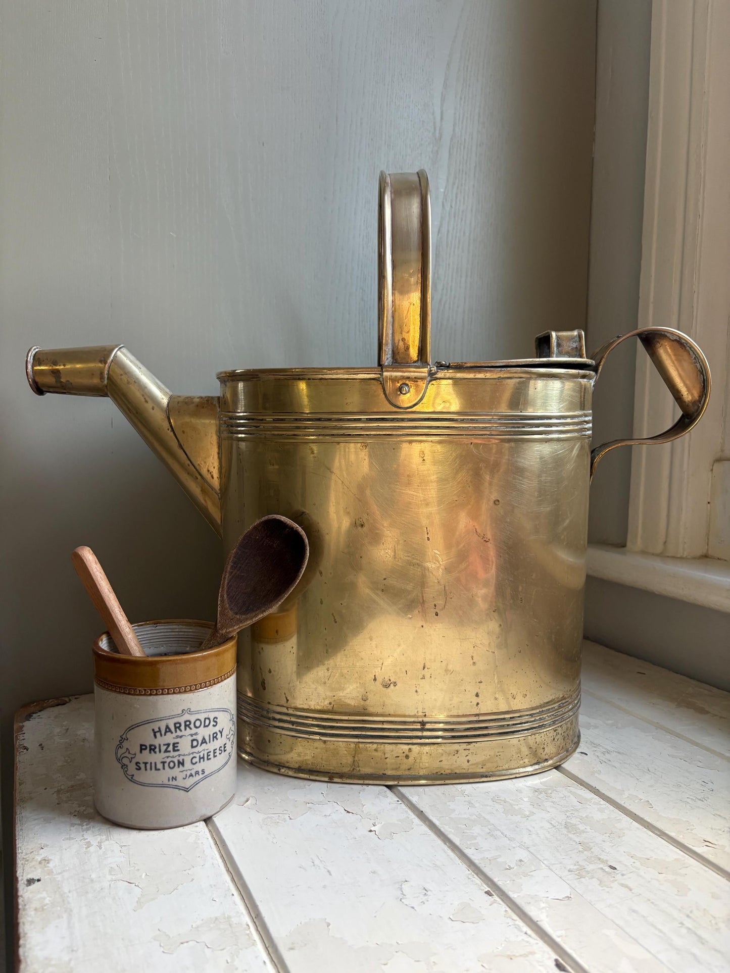 Very Large Brass Hot Water Carrier: Victorian Edwardian Watering Can