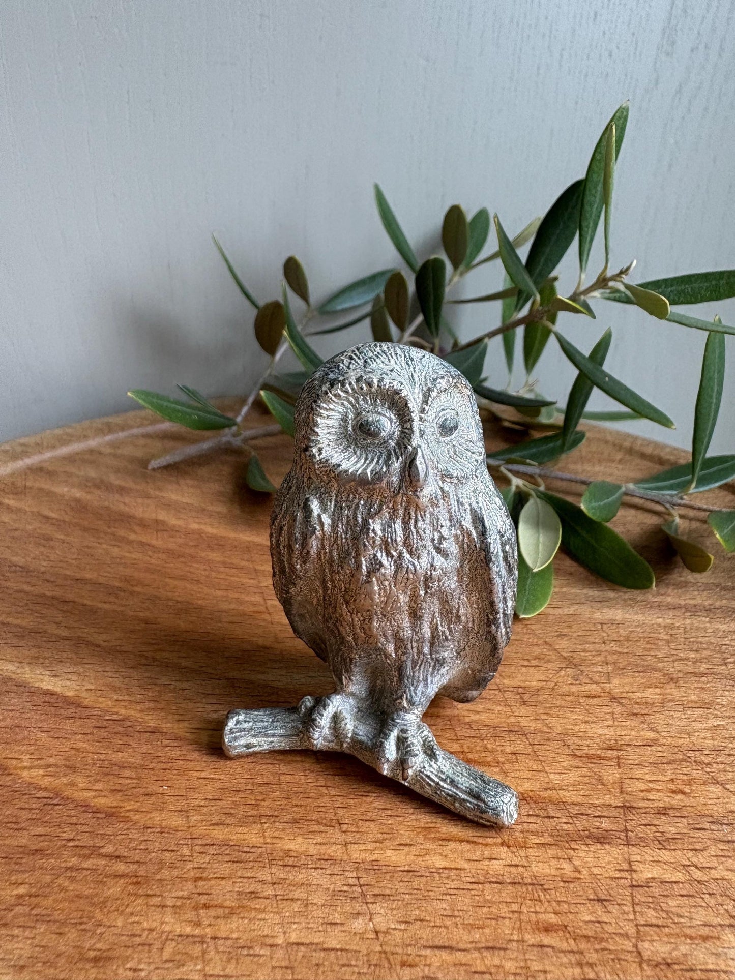 Owl Ornament, Vintage White Metal Owl