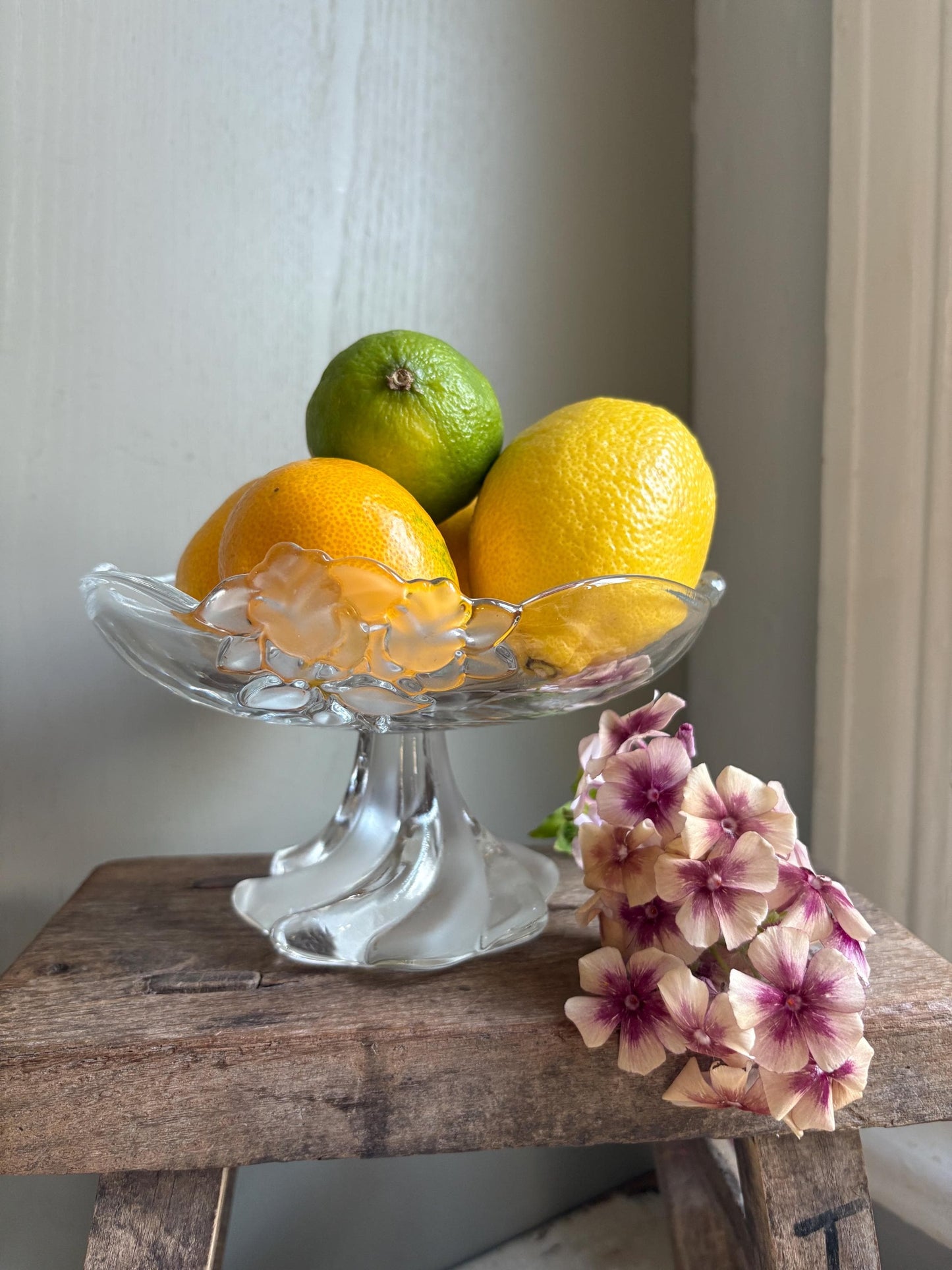 Vintage Frosted Glass Pedestal Bowl: Bon Bon or Fruit Dish