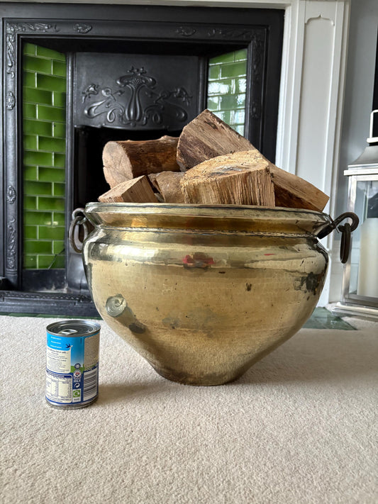 Enormous Brass Log Bin/Bucket, Large Brass Jardiniere