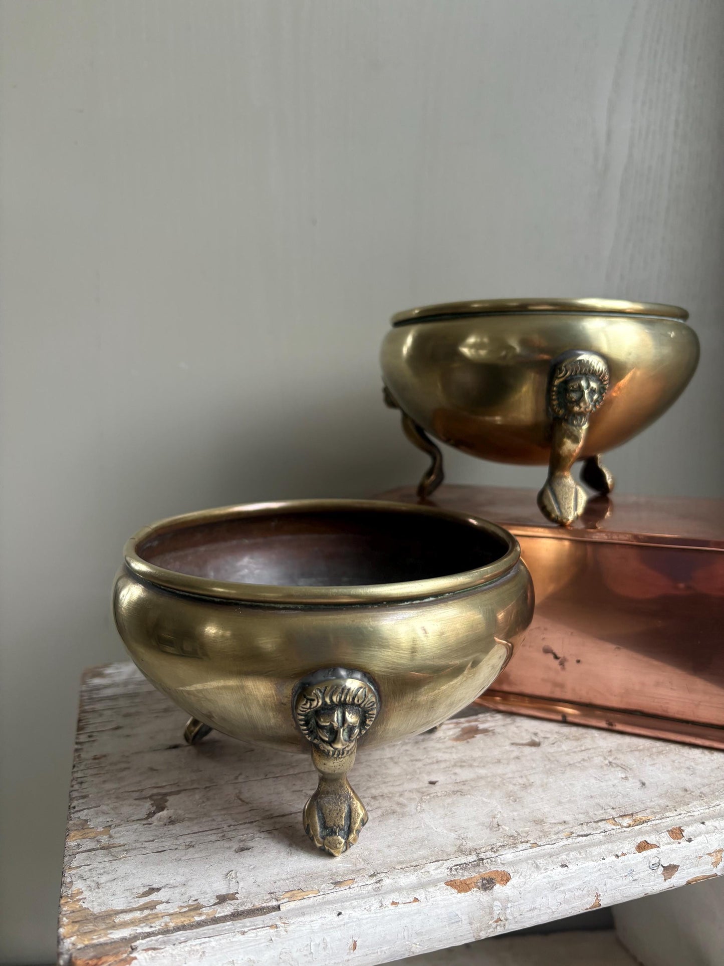 Set of TWO Brass Footed Bowls.