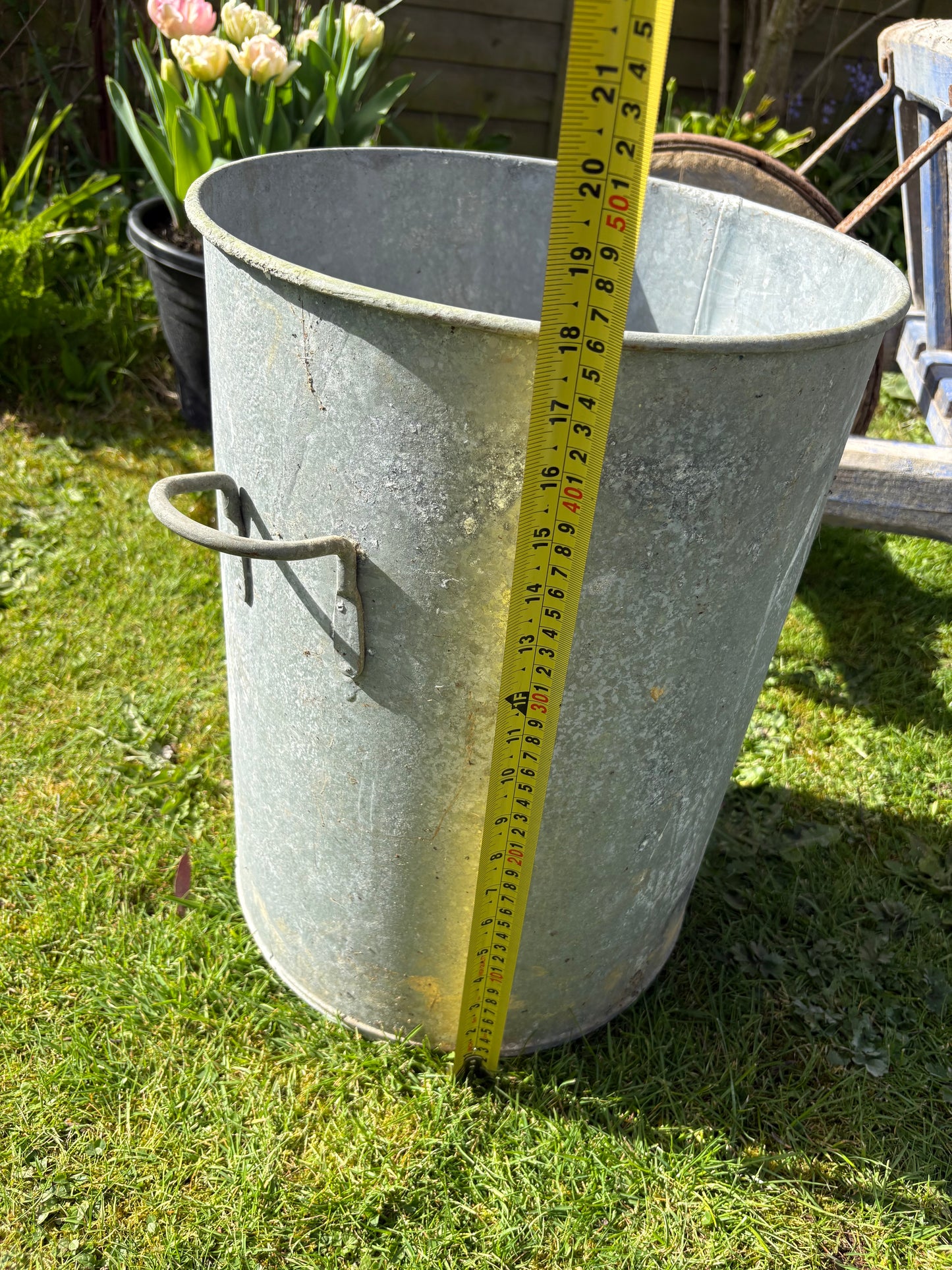 Tall Vintage Galvanised Planter