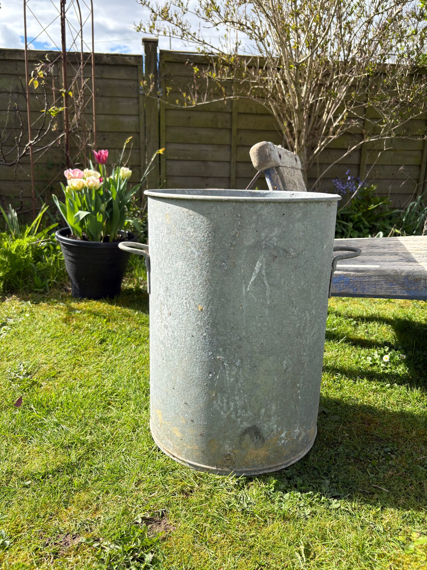 Tall Vintage Galvanised Planter