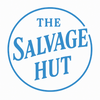 Logo of The Salvage Hut with blue text on a white background