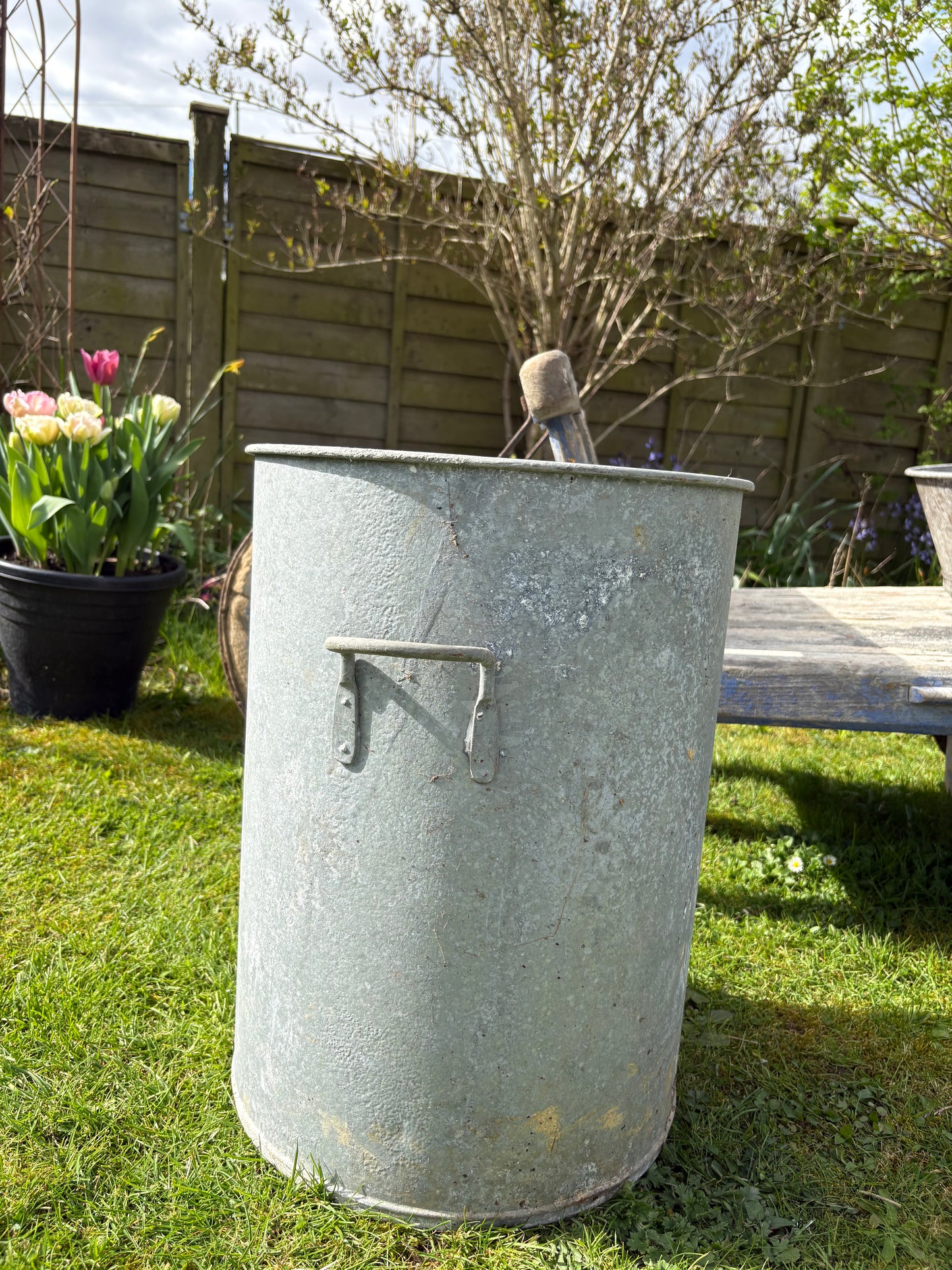 Tall Vintage Galvanised Planter