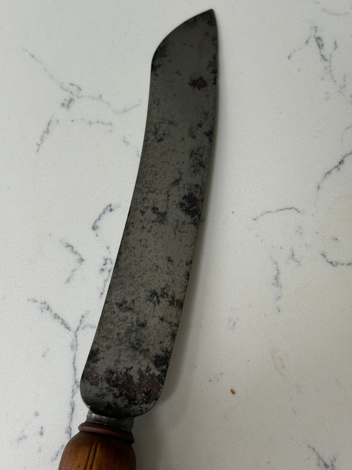 Antique 19th Century Carved Treen Handle, English Bread Knife, Sheffield Steel.