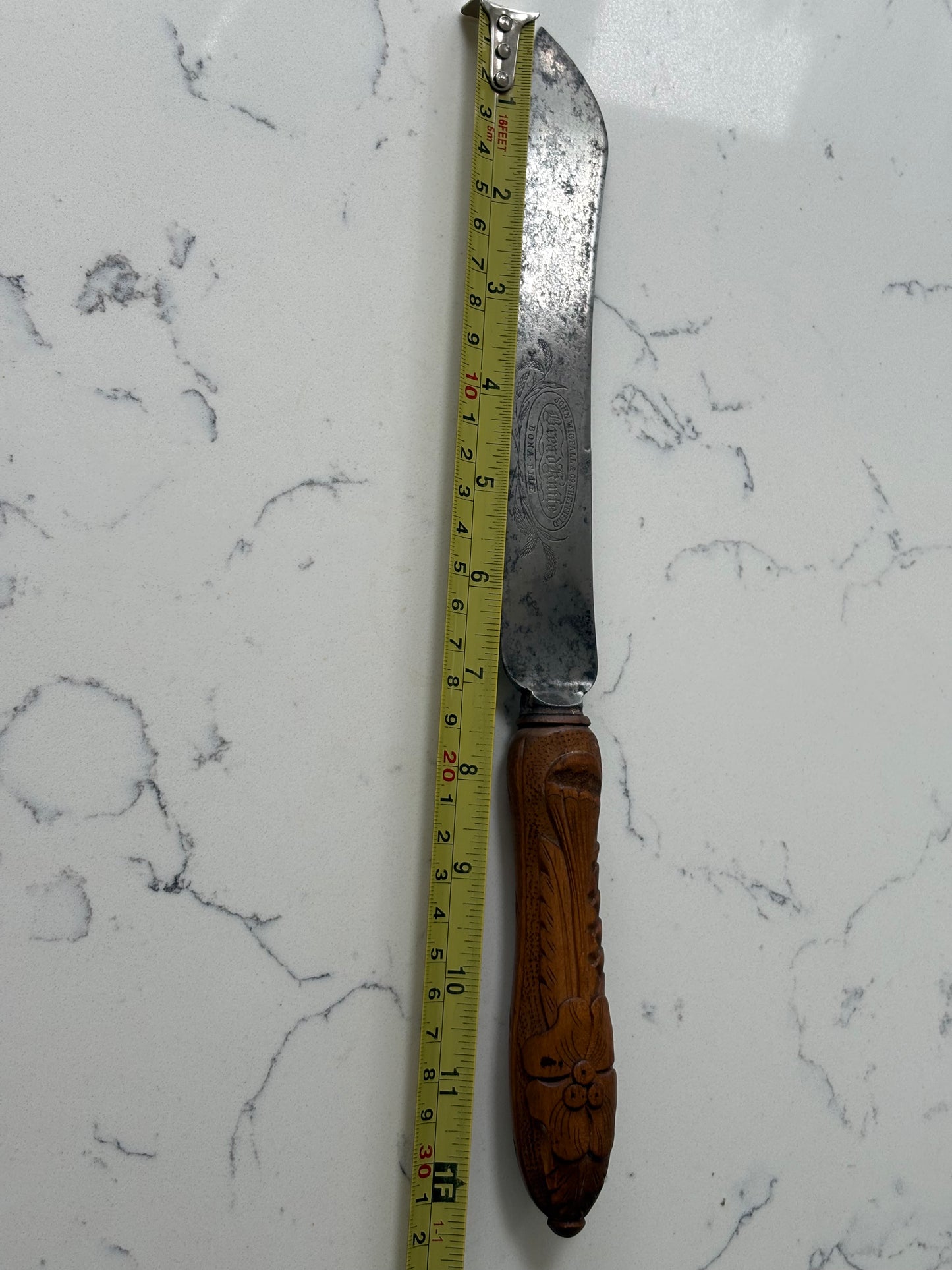 Antique 19th Century Carved Treen Handle, English Bread Knife, Sheffield Steel.