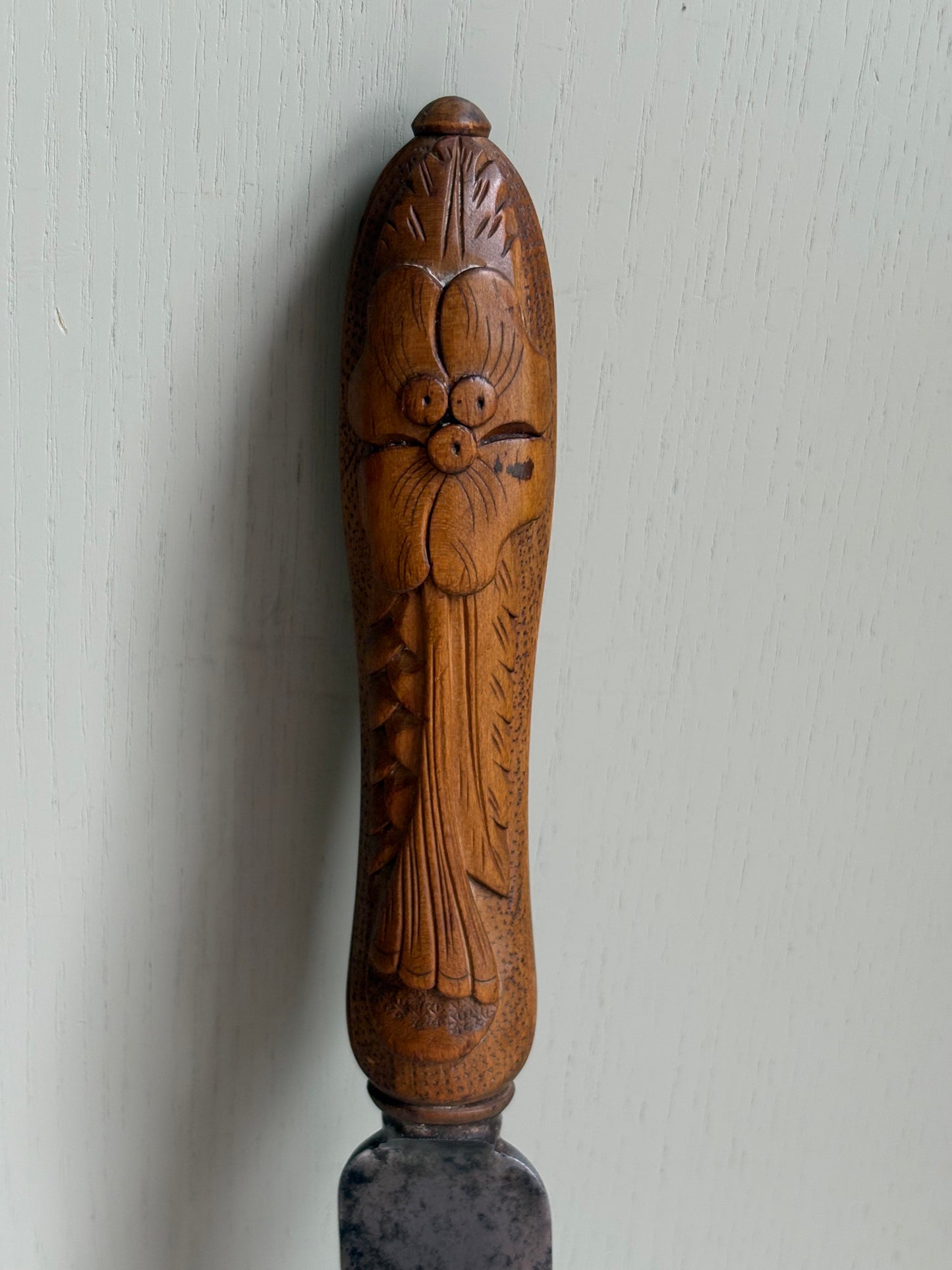 Antique 19th Century Carved Treen Handle, English Bread Knife, Sheffield Steel.
