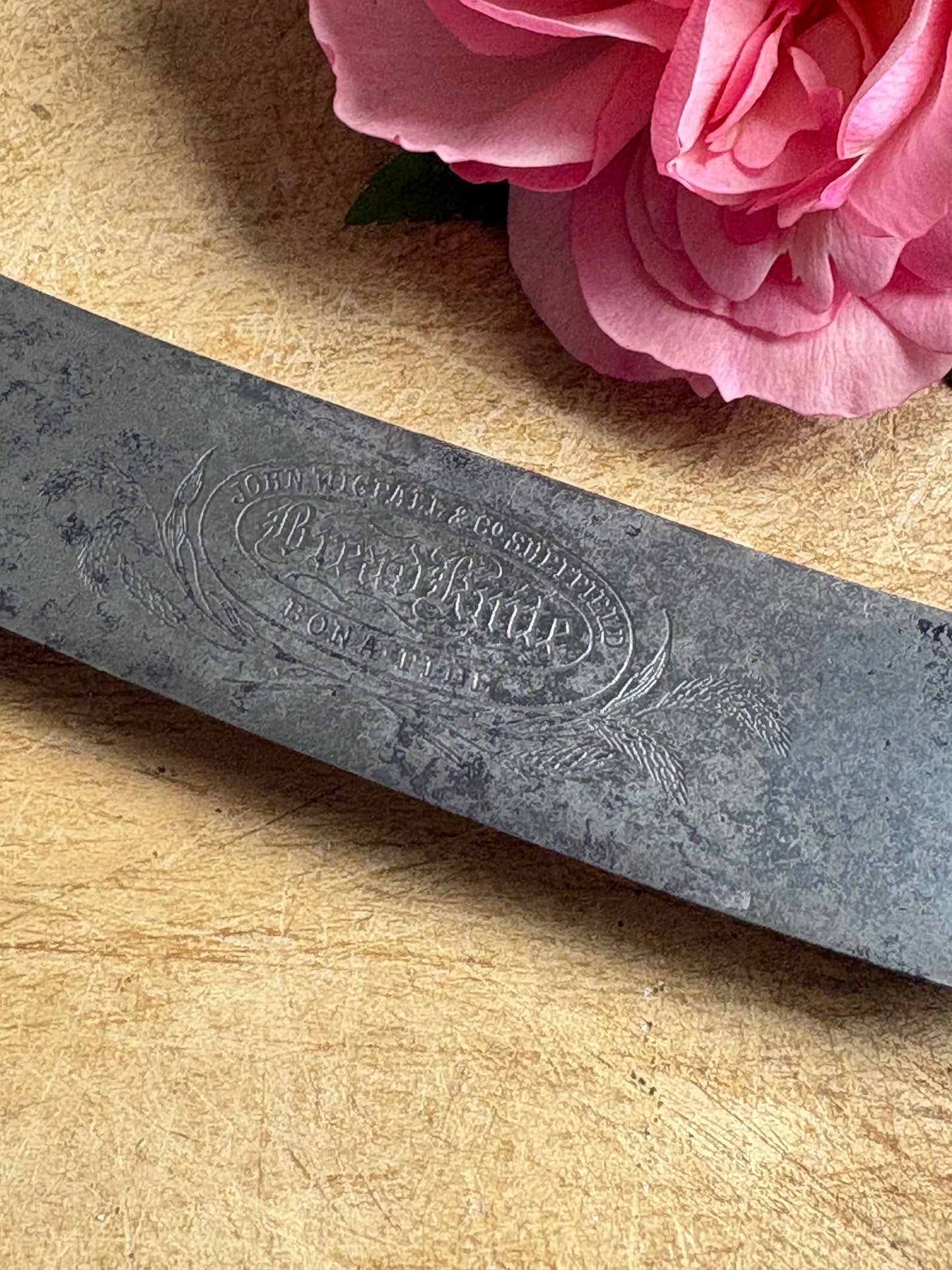 Antique 19th Century Carved Treen Handle, English Bread Knife, Sheffield Steel.