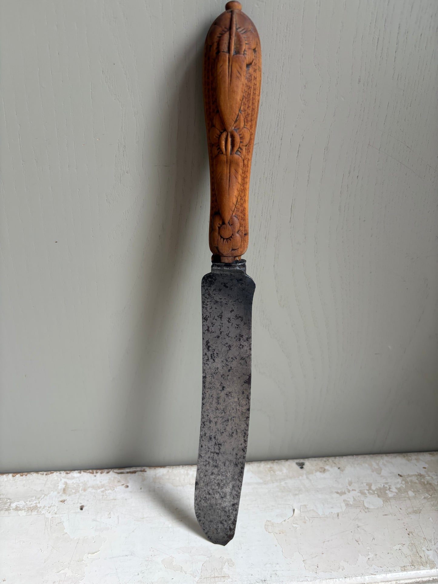 Antique English Carved, Treen Bread Knife, Kitchenalia