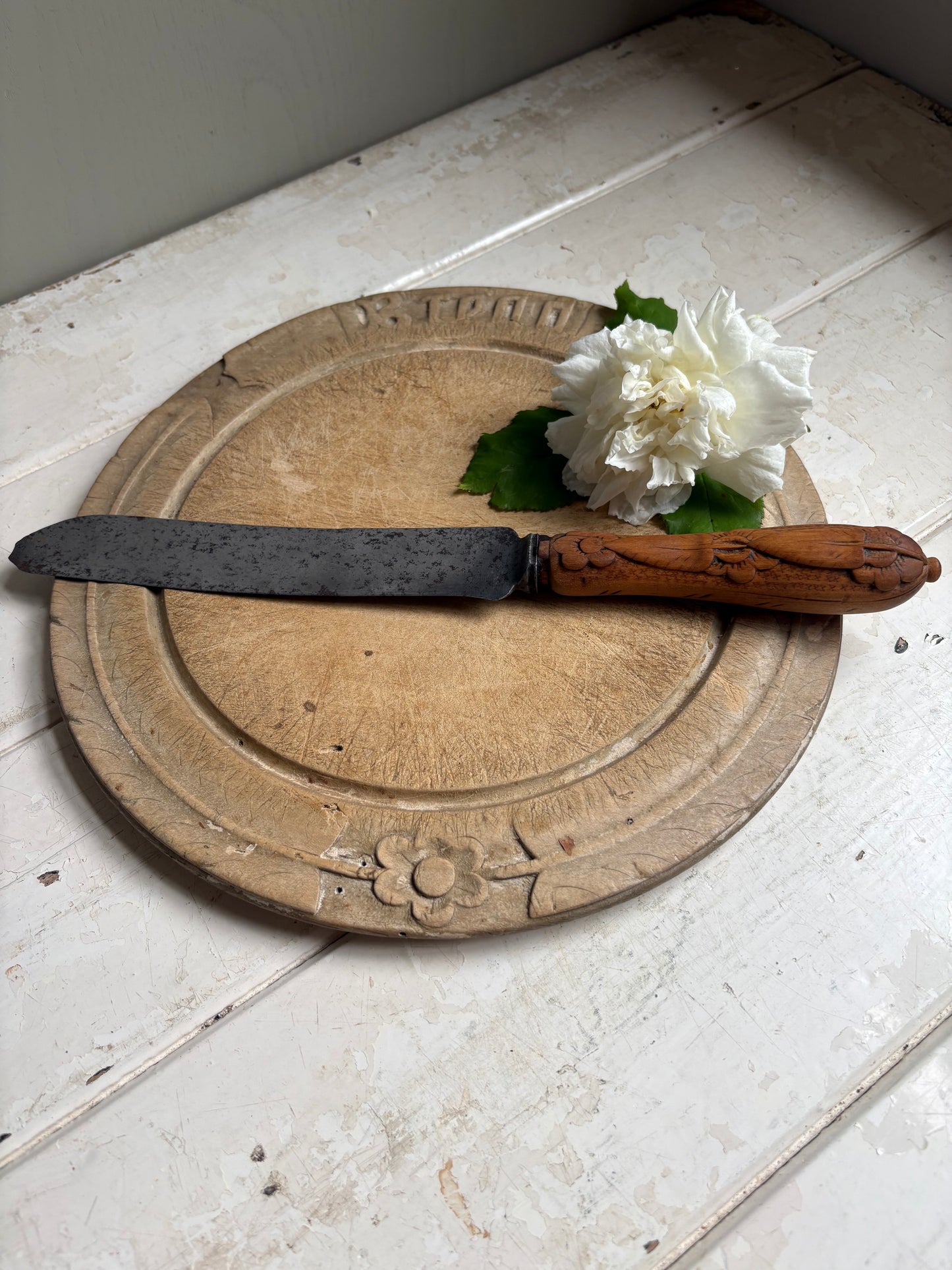 Antique English Carved, Treen Bread Knife, Kitchenalia