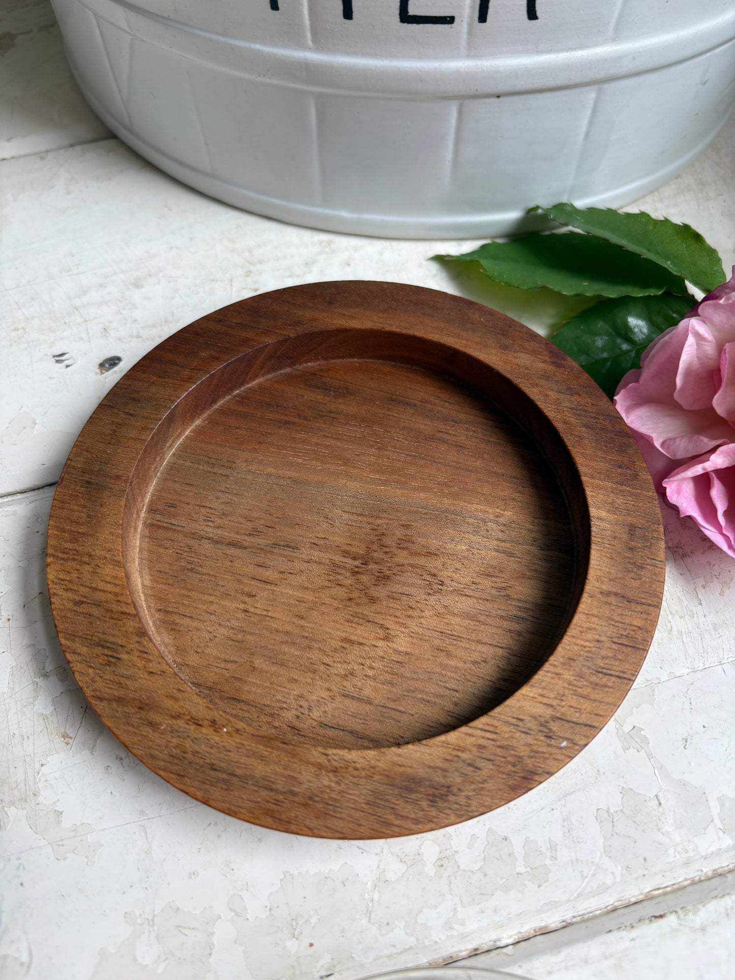 English Wooden Butter Dish with Pyrex Glass Insert.