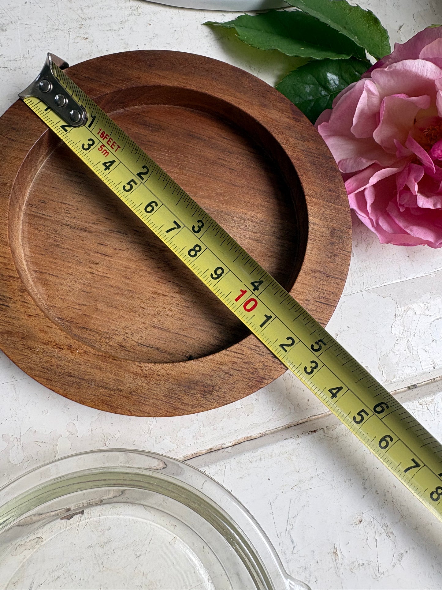 English Wooden Butter Dish with Pyrex Glass Insert.