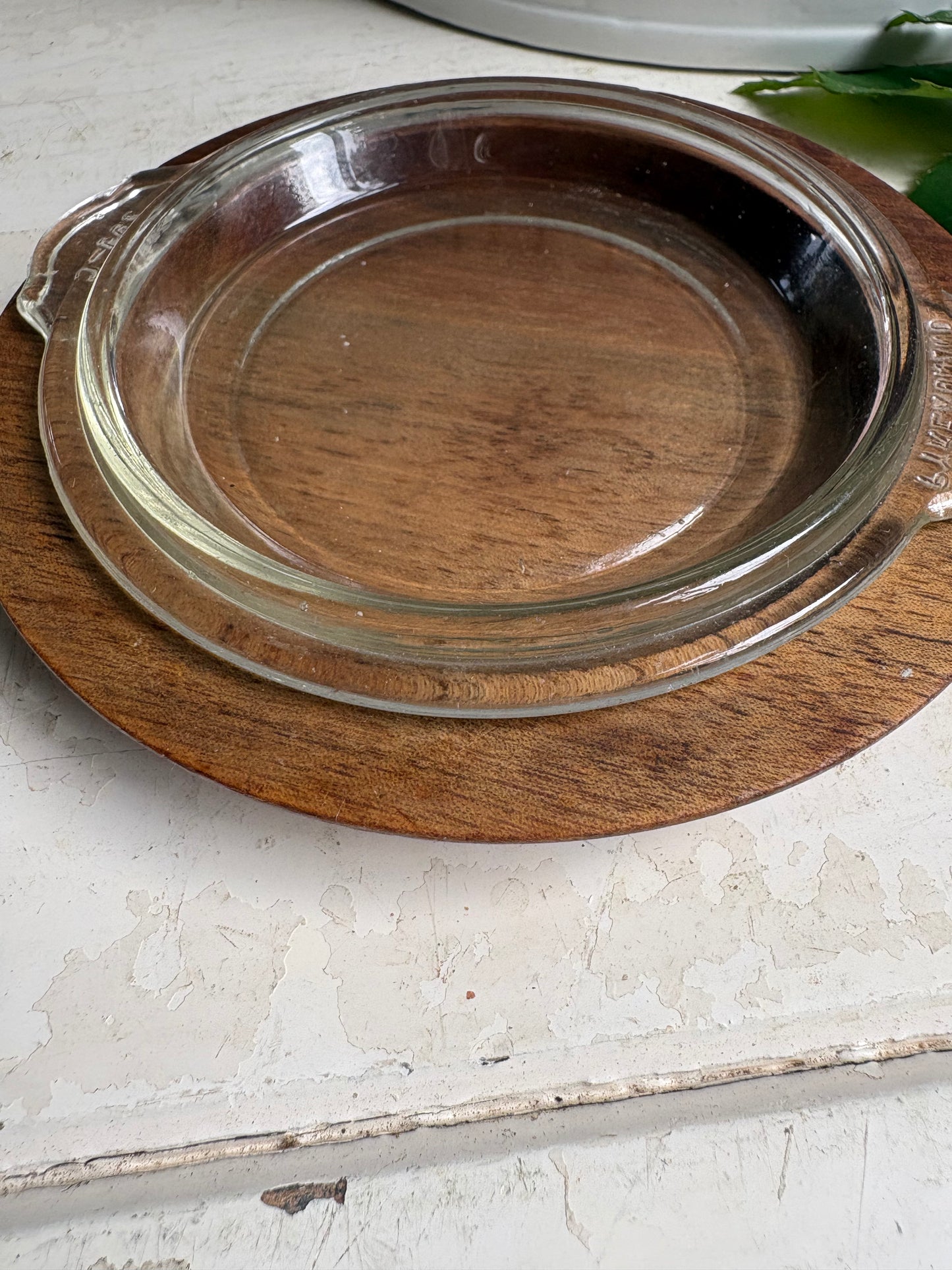 English Wooden Butter Dish with Pyrex Glass Insert.