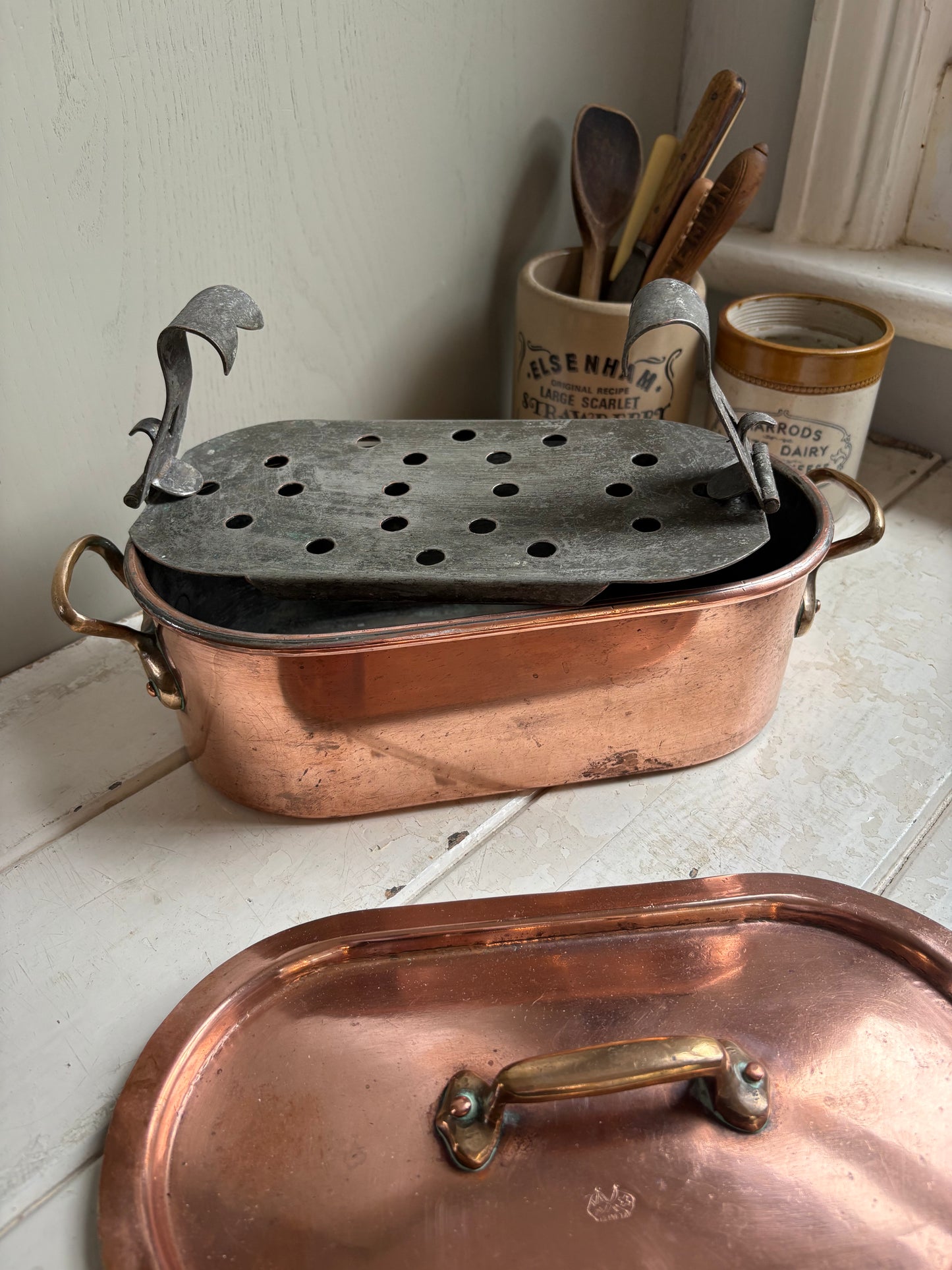 Antique Copper Fish Kettle, Kitchenalia.