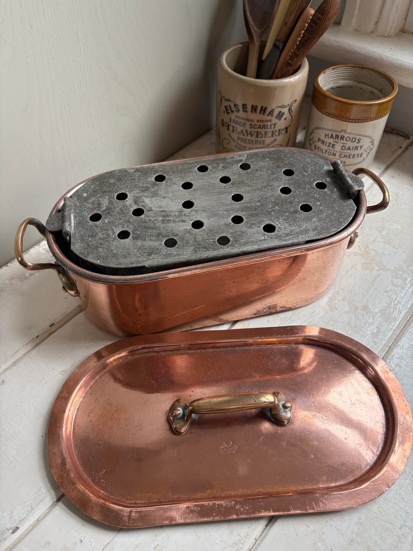 Antique Copper Fish Kettle, Kitchenalia.