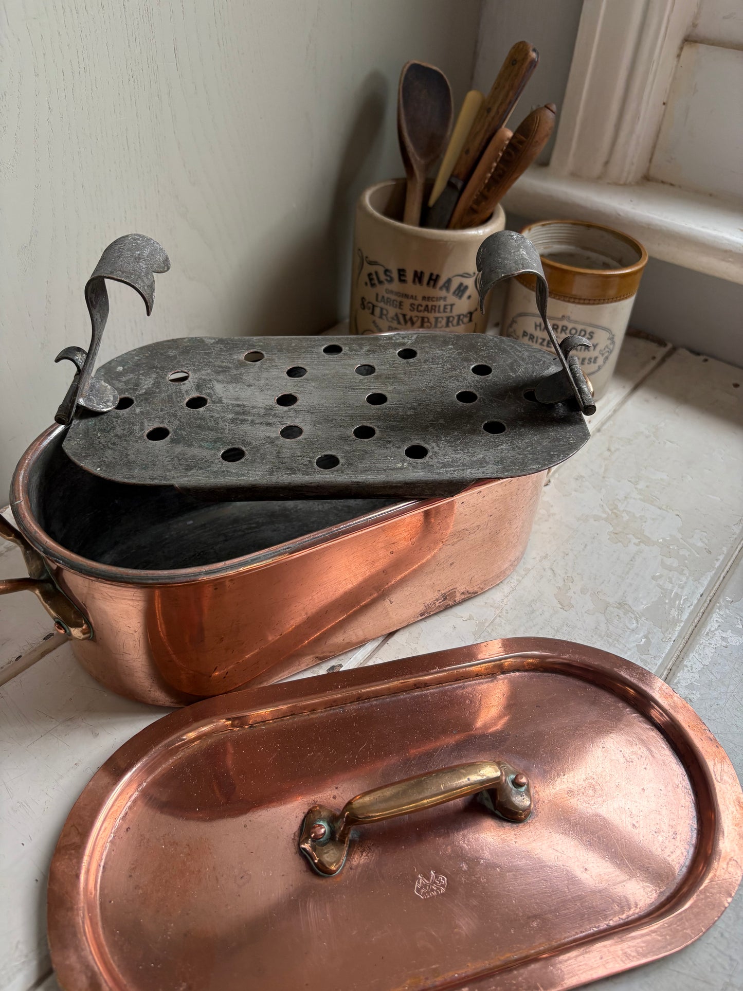 Antique Copper Fish Kettle, Kitchenalia.