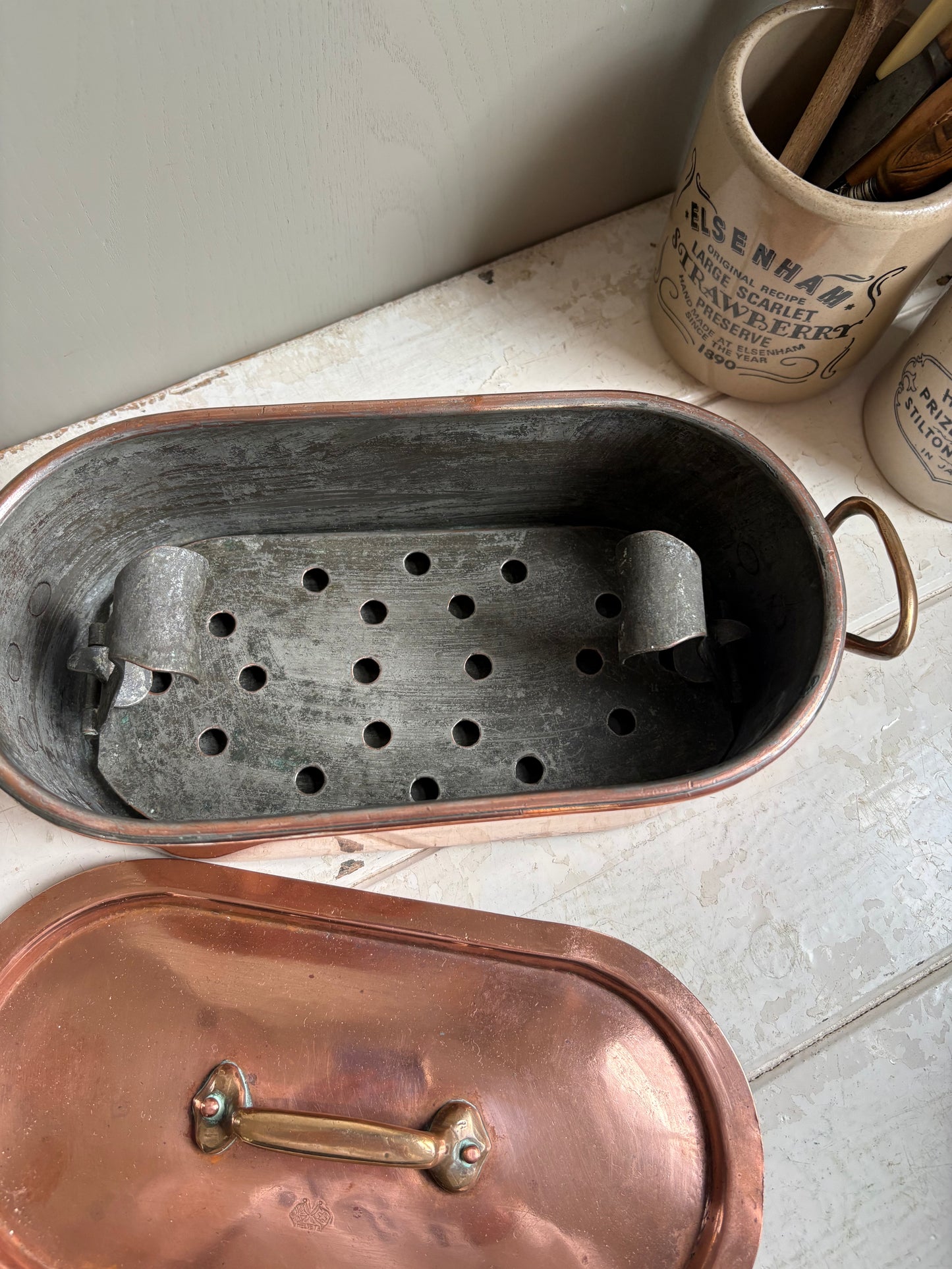 Antique Copper Fish Kettle, Kitchenalia.