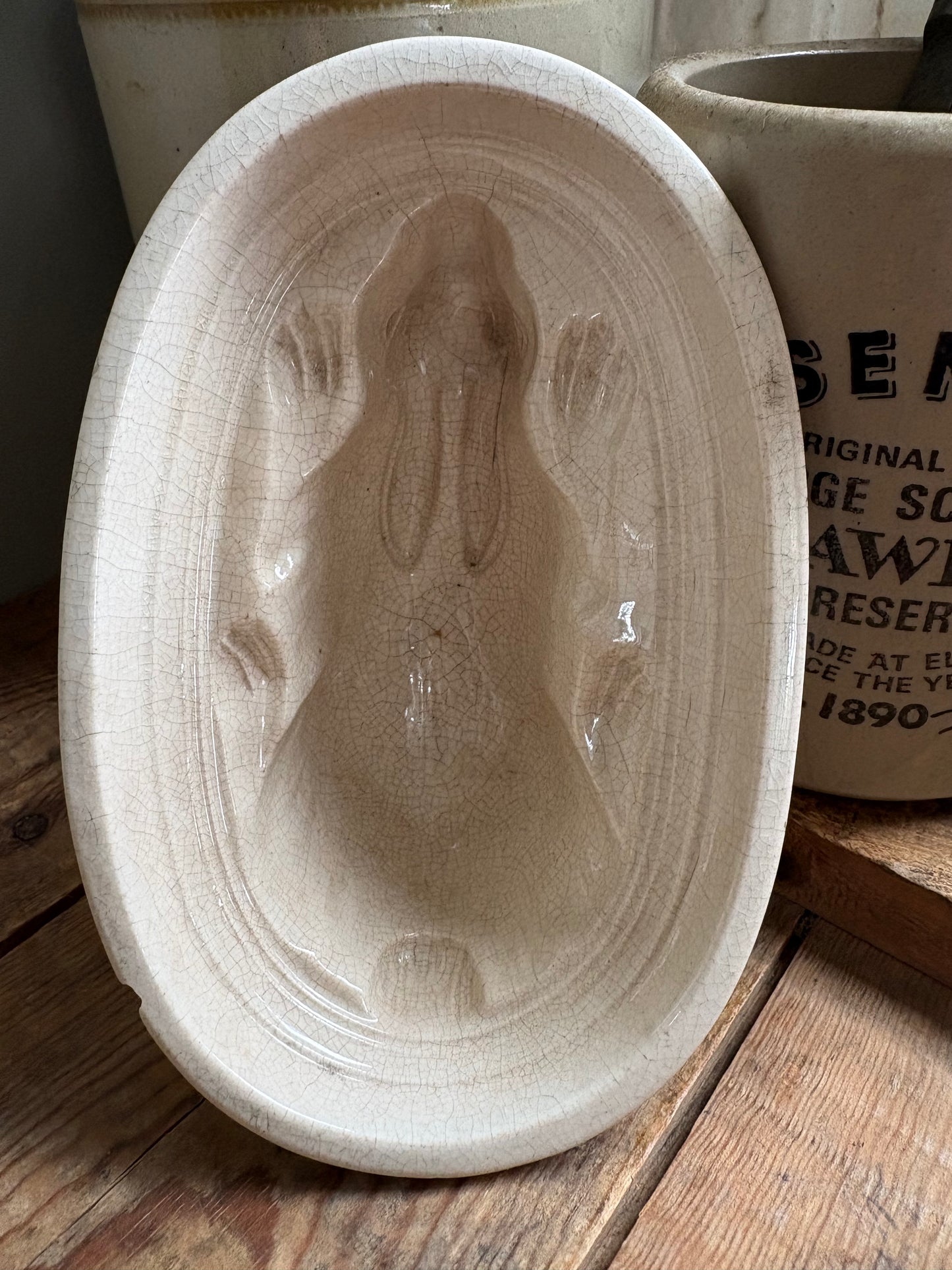 Antique Ironstone Rabbit Jelly Mould