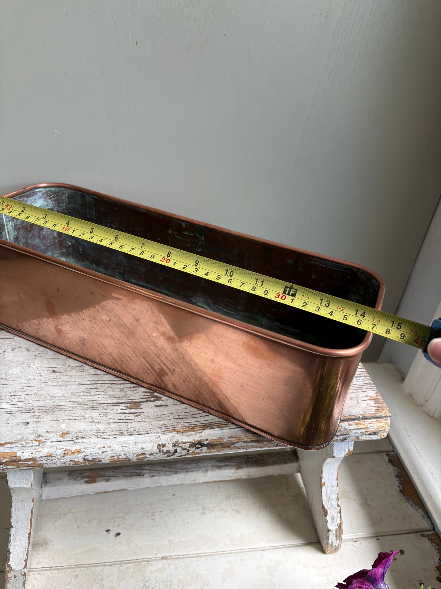 Vintage Copper Trough, Windowsill Planter
