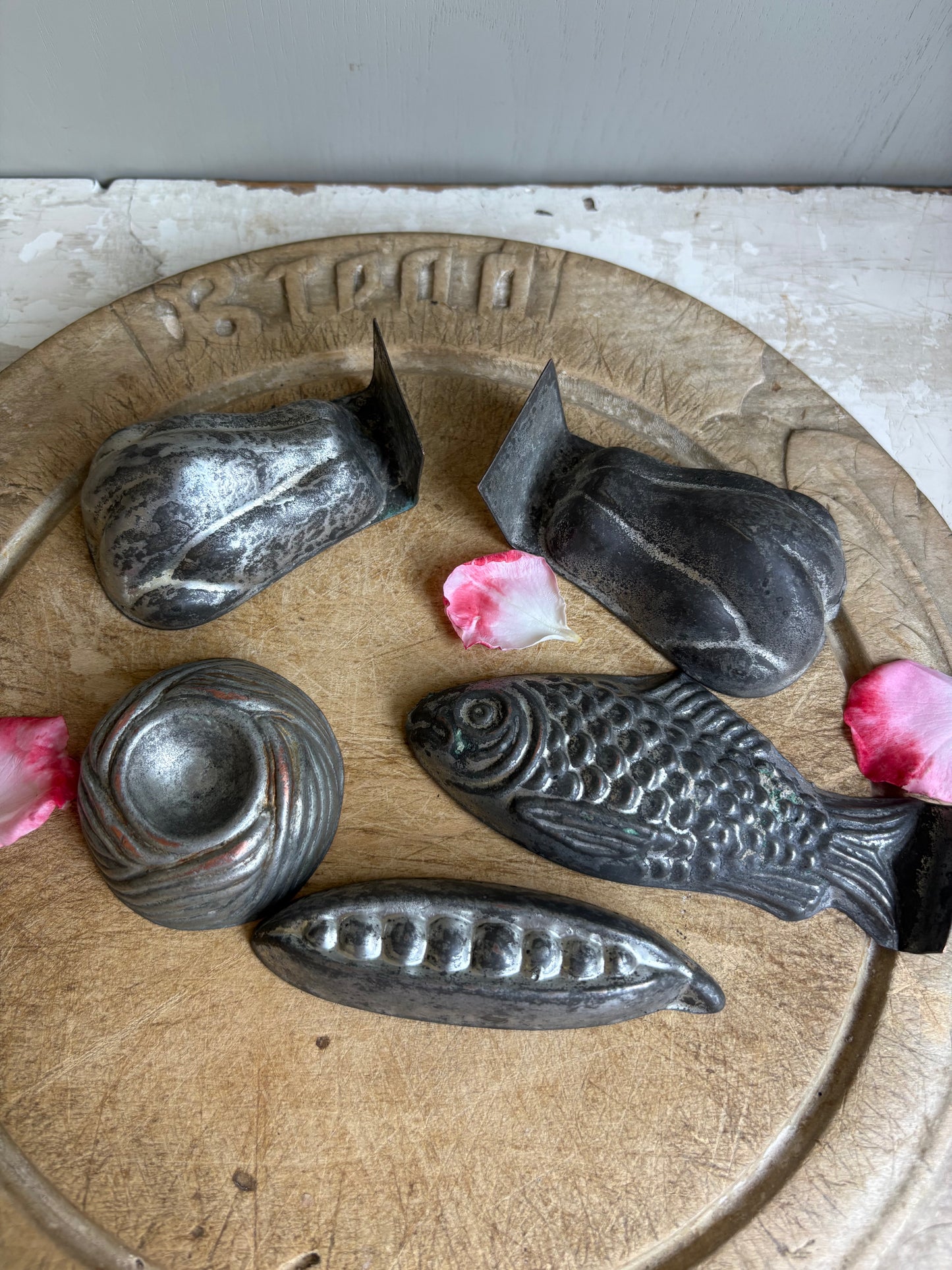 Five Antique Pastry Moulds/Aspic Moulds, Vintage Kitchen