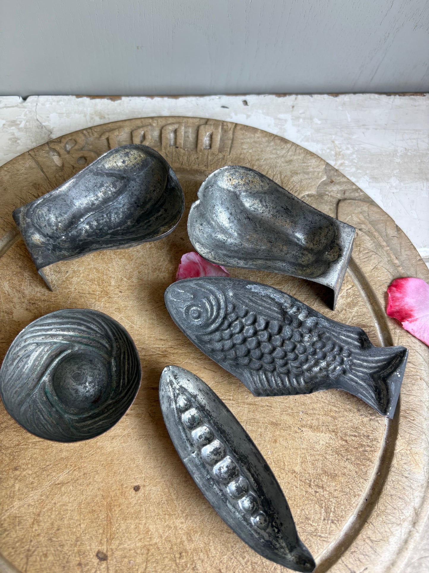 Five Antique Pastry Moulds/Aspic Moulds, Vintage Kitchen