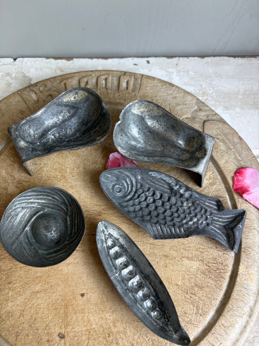 Five Antique Pastry Moulds/Aspic Moulds, Vintage Kitchen