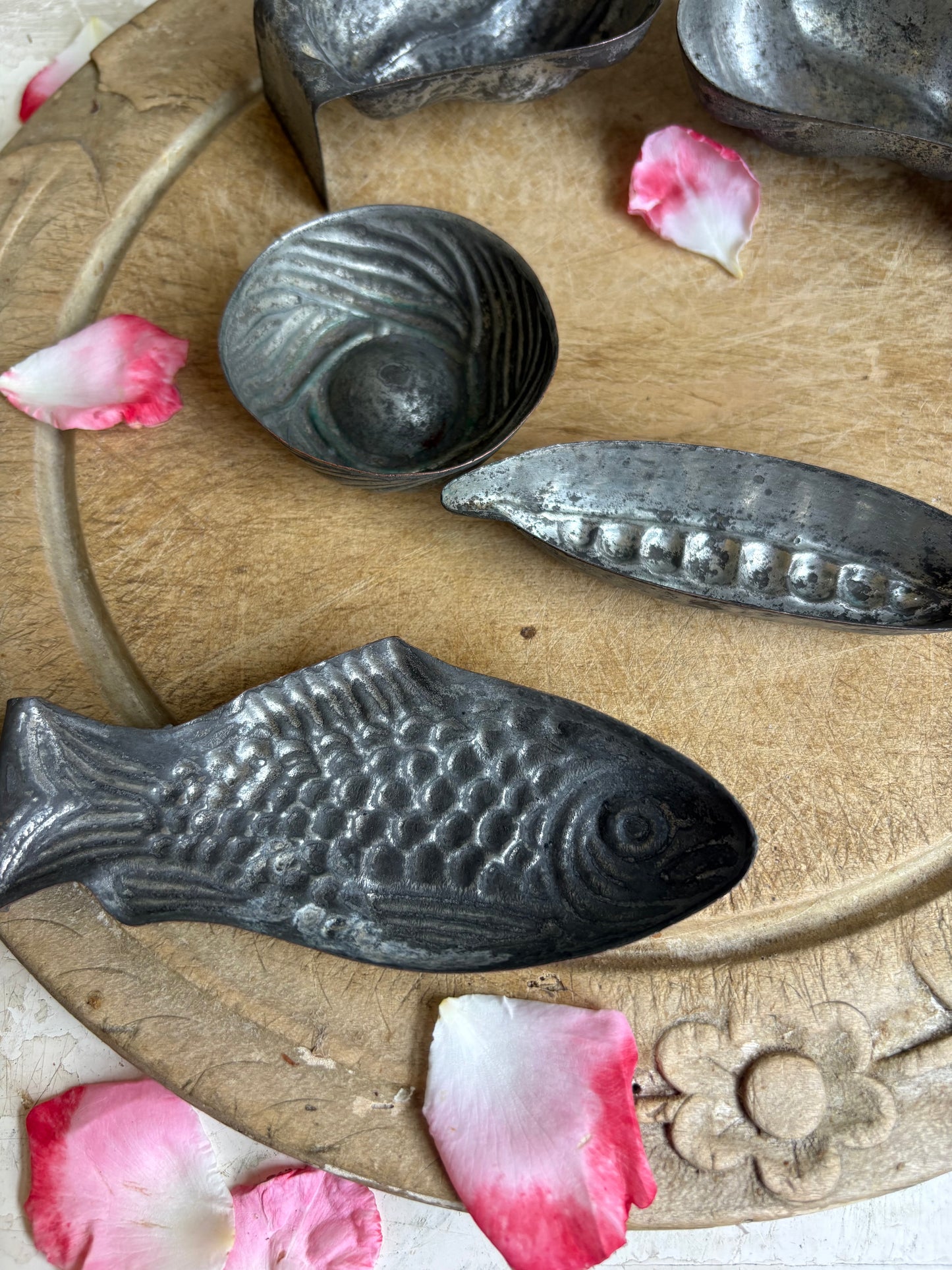 Five Antique Pastry Moulds/Aspic Moulds, Vintage Kitchen
