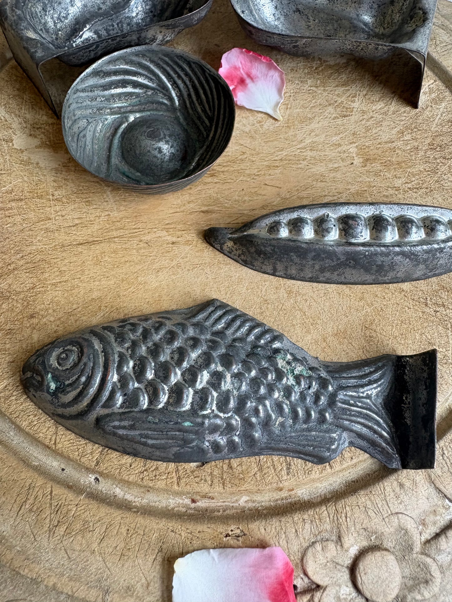 Five Antique Pastry Moulds/Aspic Moulds, Vintage Kitchen
