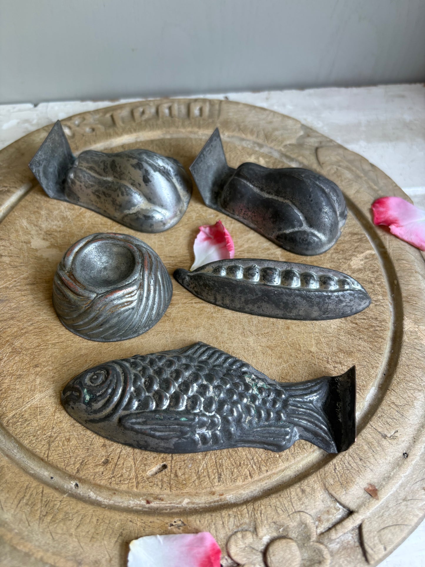 Five Antique Pastry Moulds/Aspic Moulds, Vintage Kitchen