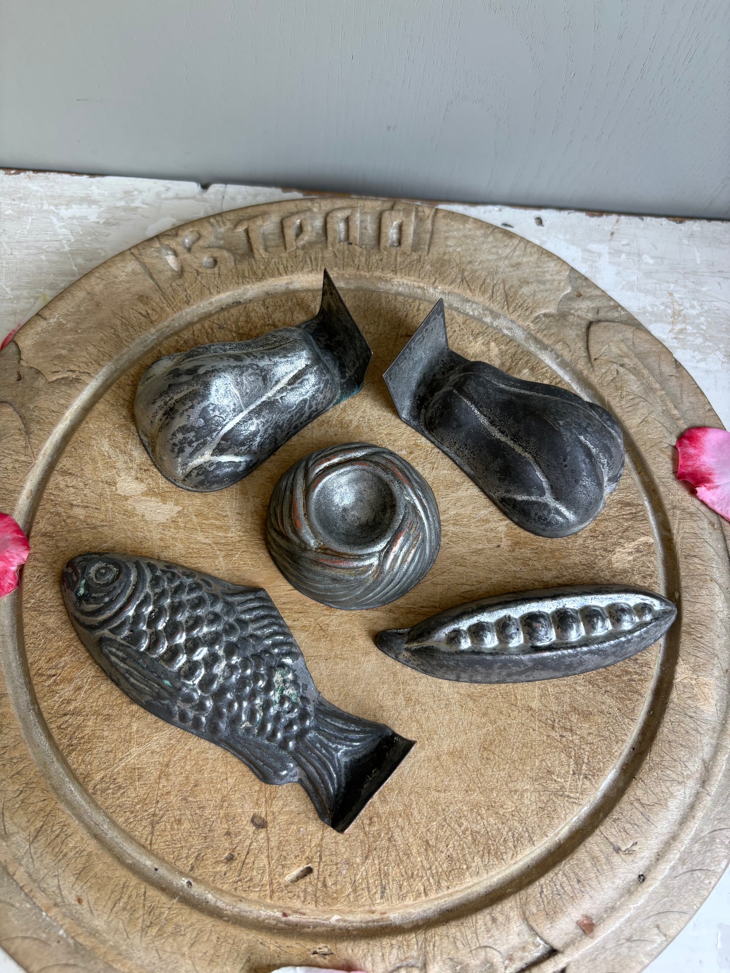 Five Antique Pastry Moulds/Aspic Moulds, Vintage Kitchen