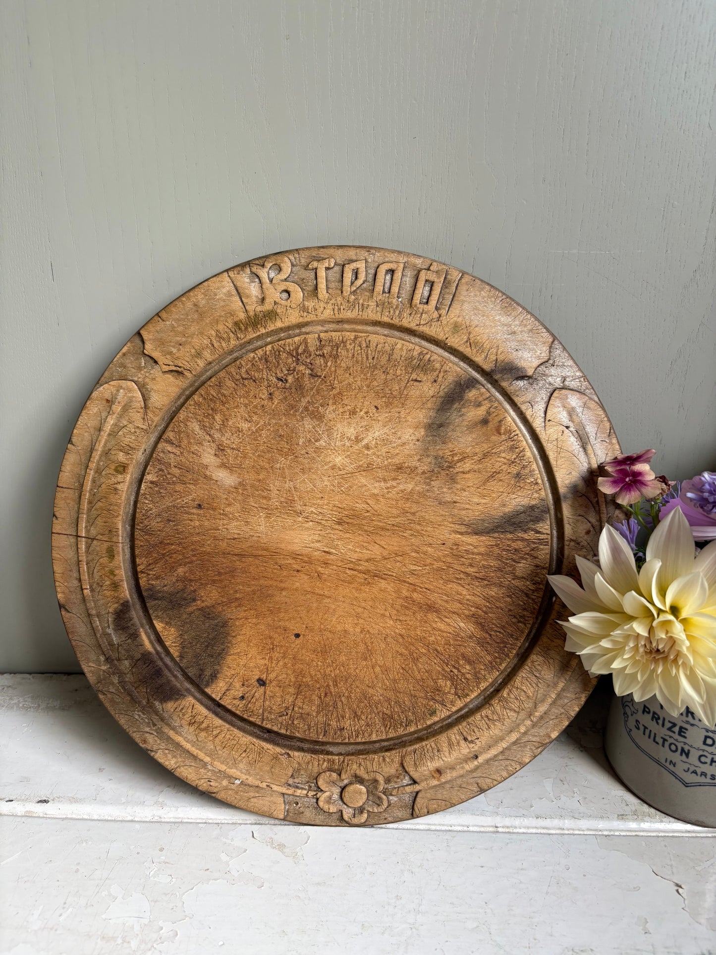 Antique Carved Bread Board, Kitchenalia