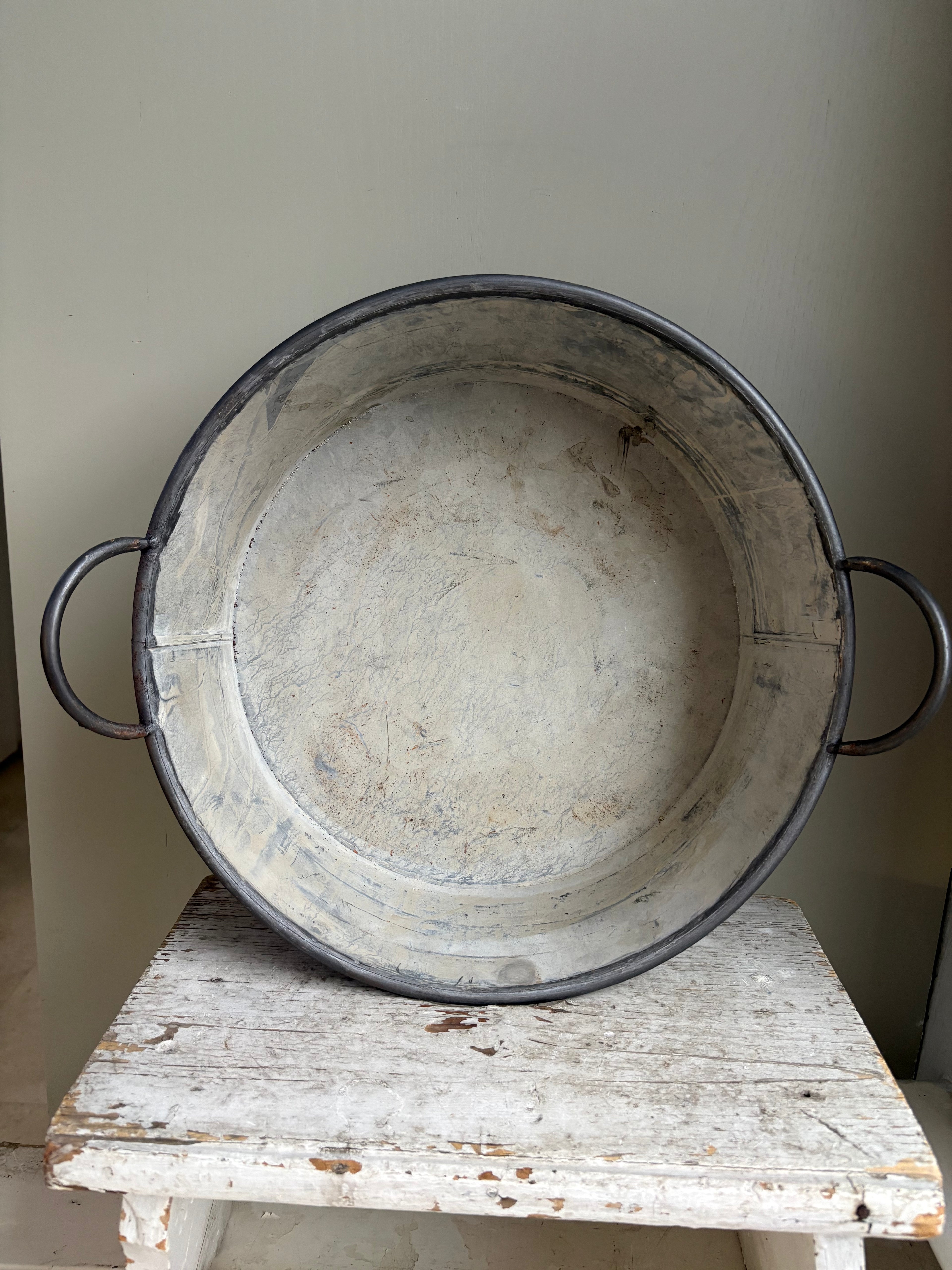 Large Vintage Style Round Zinc Bowl Planter with Handles
