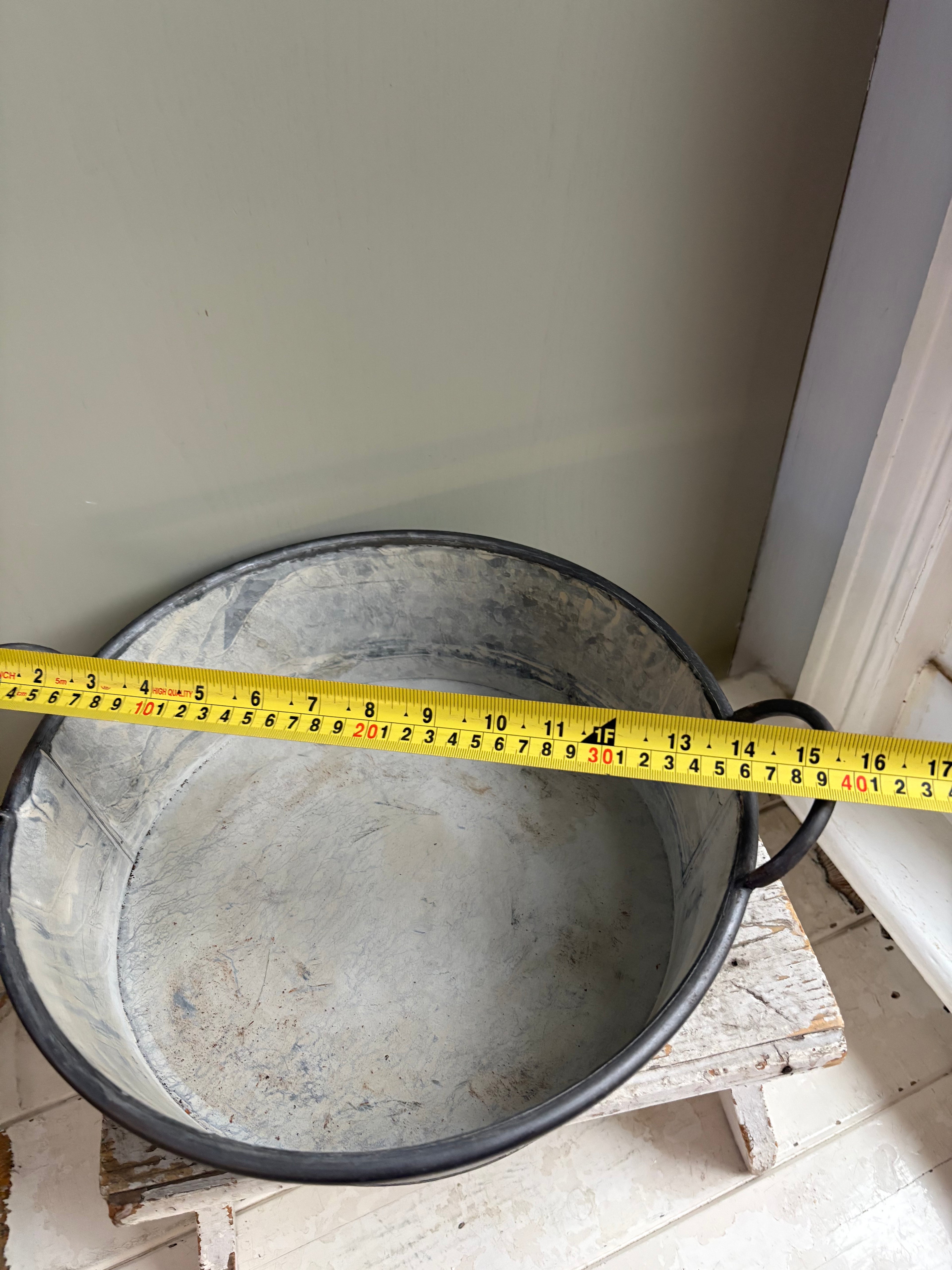 Large Vintage Style Round Zinc Bowl Planter with Handles