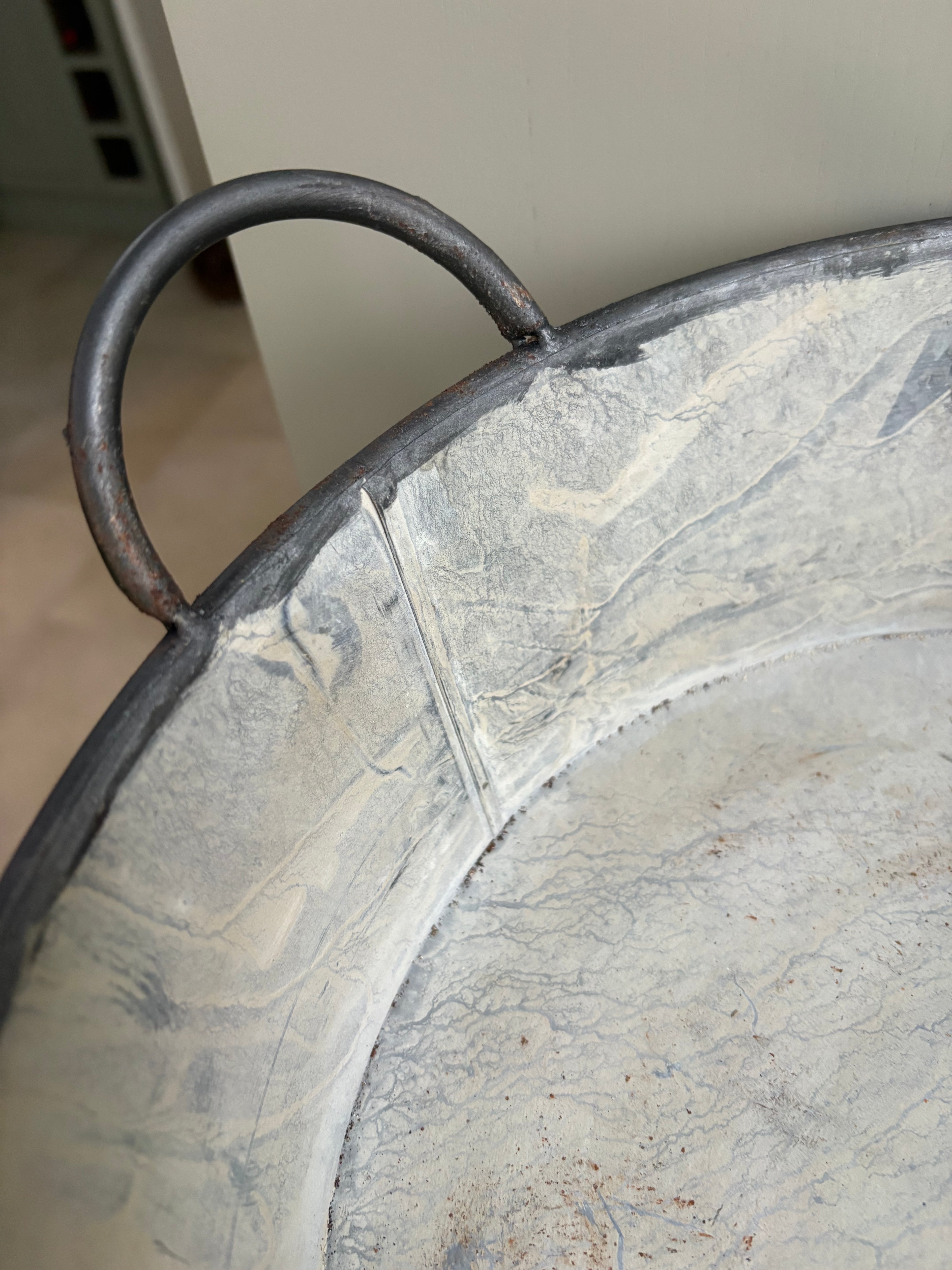 Large Vintage Style Round Zinc Bowl Planter with Handles