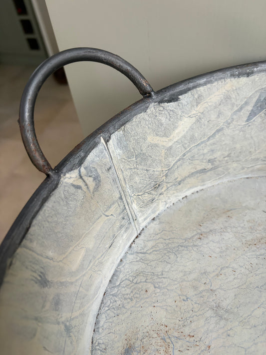 Large Vintage Style Round Zinc Bowl Planter with Handles