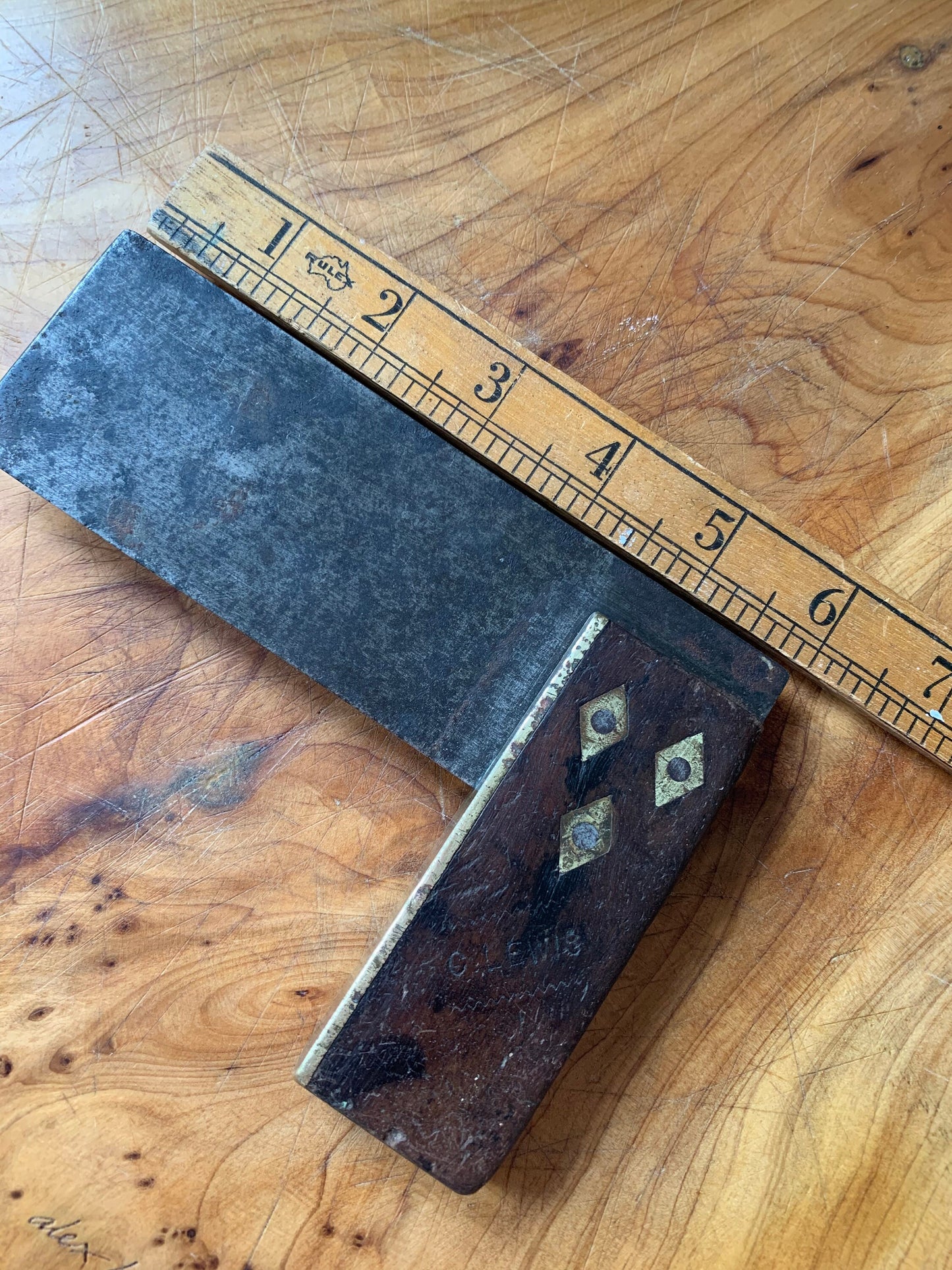 Vintage Carpenter square, with brass detailing